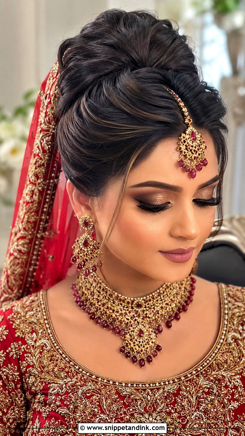Pakistani Bridal High Bun - Snippet and Ink - 15 Pakistani Bridal Bun Hairstyles