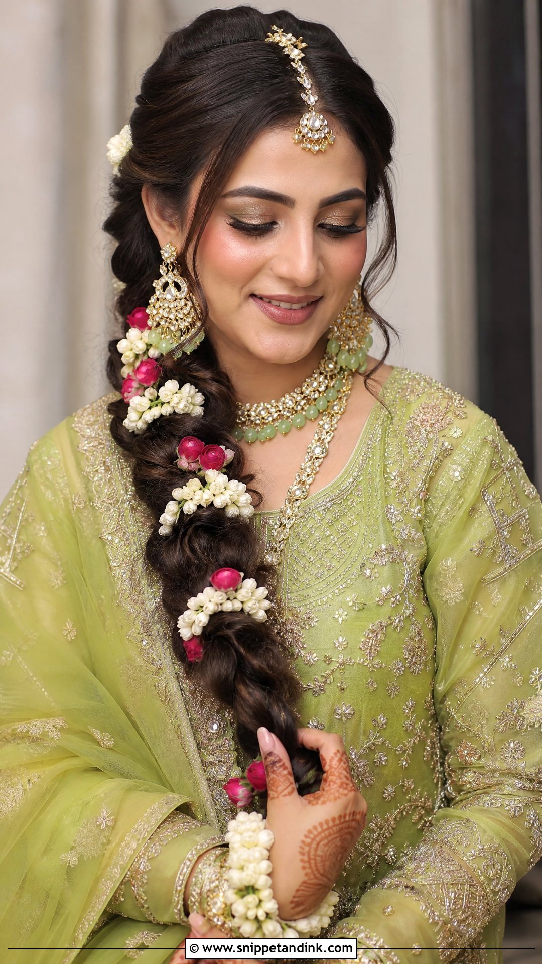 Pakistani Bridal Long Braid With Flowers - Snippet and Ink - 20 Pakistani Bride Hairstyles