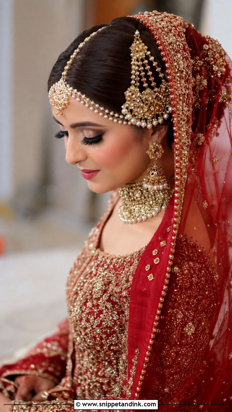 Pakistani Bridal Low Bun With Dupatta - Snippet and Ink - 15 Pakistani Wedding Hairstyle Ideas