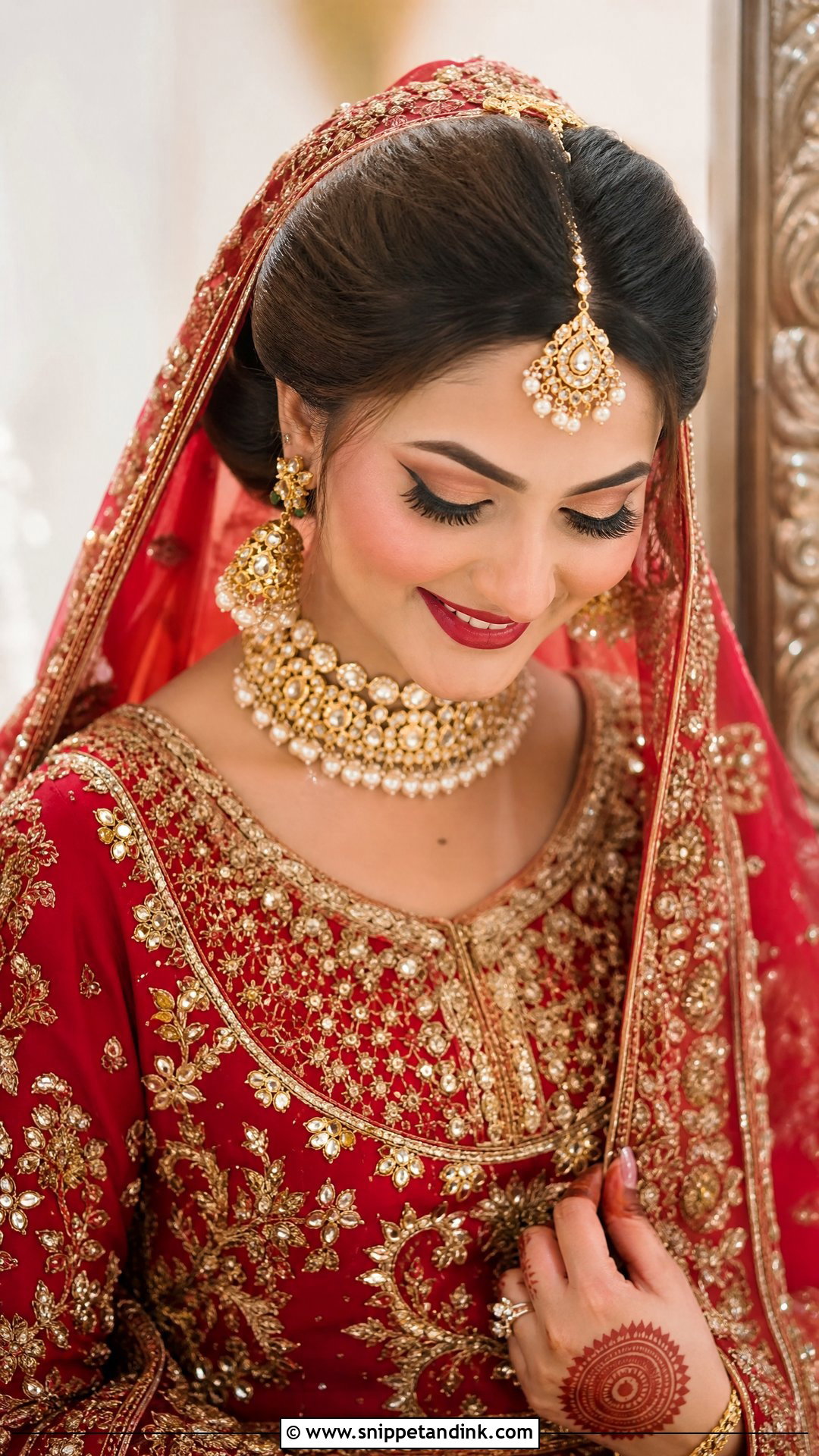 Pakistani Bridal Low Bun With Dupatta - Snippet and Ink - 20 Pakistani Bridal Hair Wedding Hairstyles
