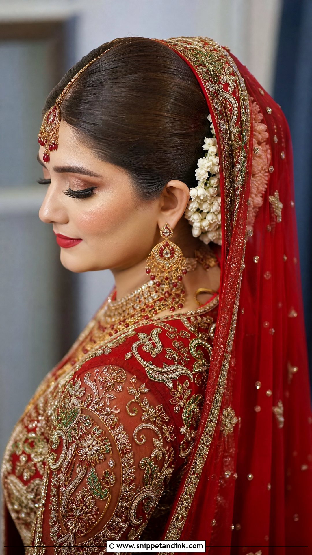 Pakistani Bridal Low Bun With Dupatta - Snippet and Ink - 20 Pakistani Bride Hairstyles