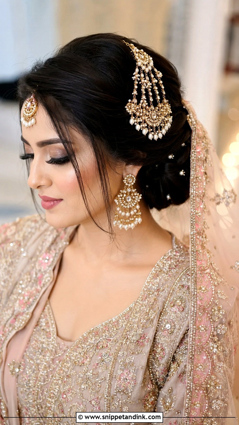 Pakistani Bridal Low Bun With Jhumar - Snippet and Ink - 15 Pakistani Bridal Hairstyles with Jhumar