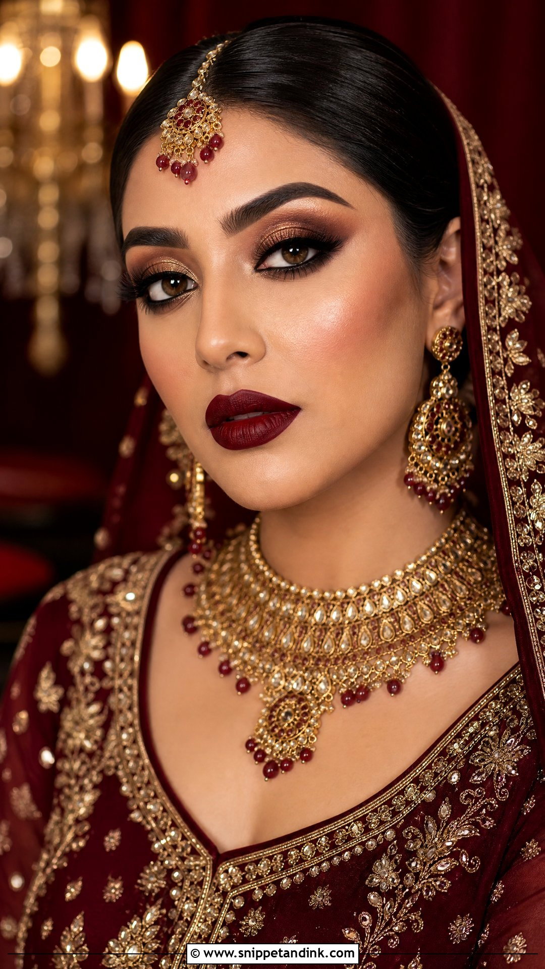Pakistani Bridal Makeup With Maroon Lip - Snippet and Ink - 35 Pakistani Bridal Makeup Ideas