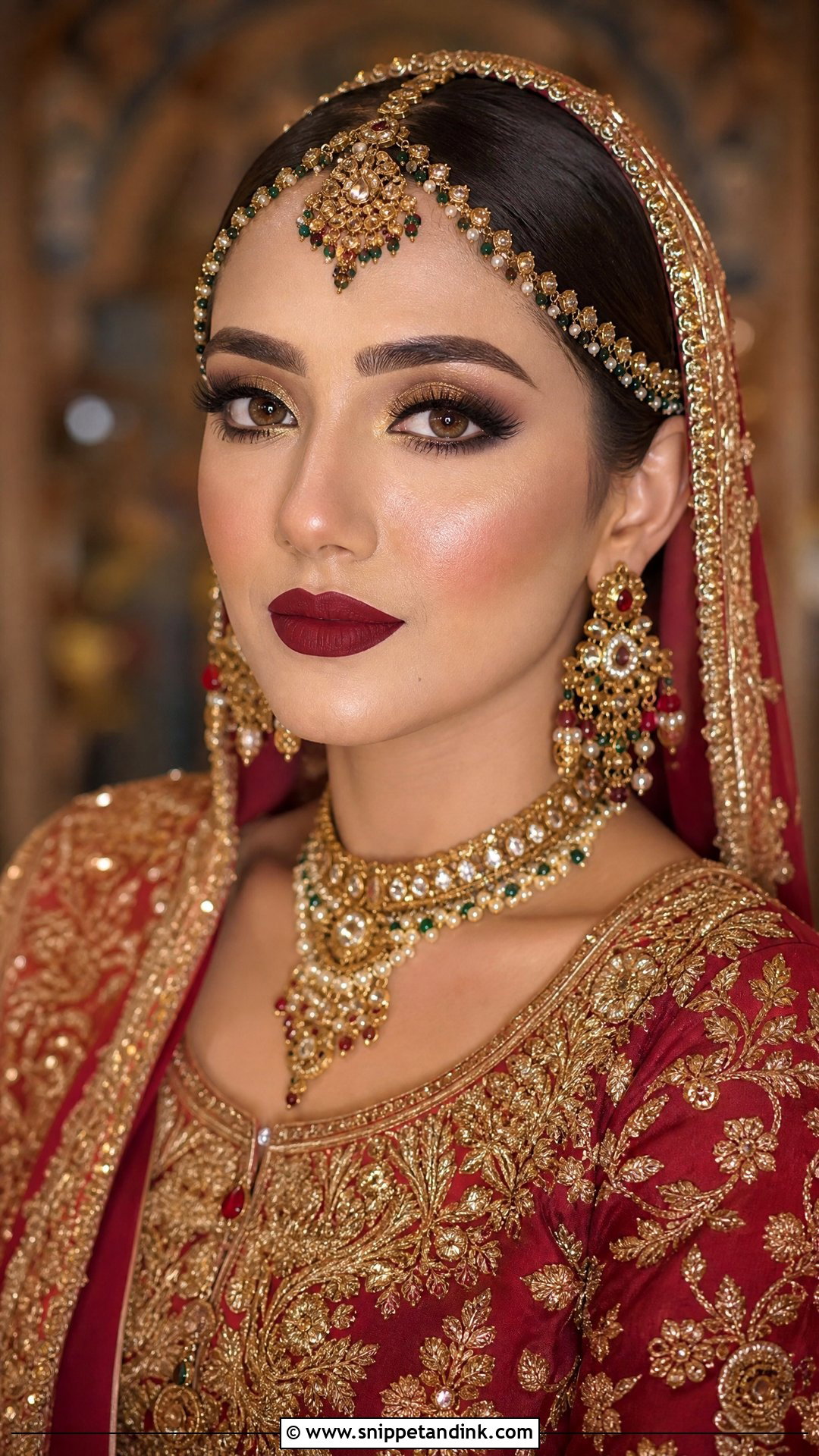 Pakistani Bridal Makeup With Maroon Lip - Snippet and Ink - 20 Pakistan Bridal Makeup Ideas