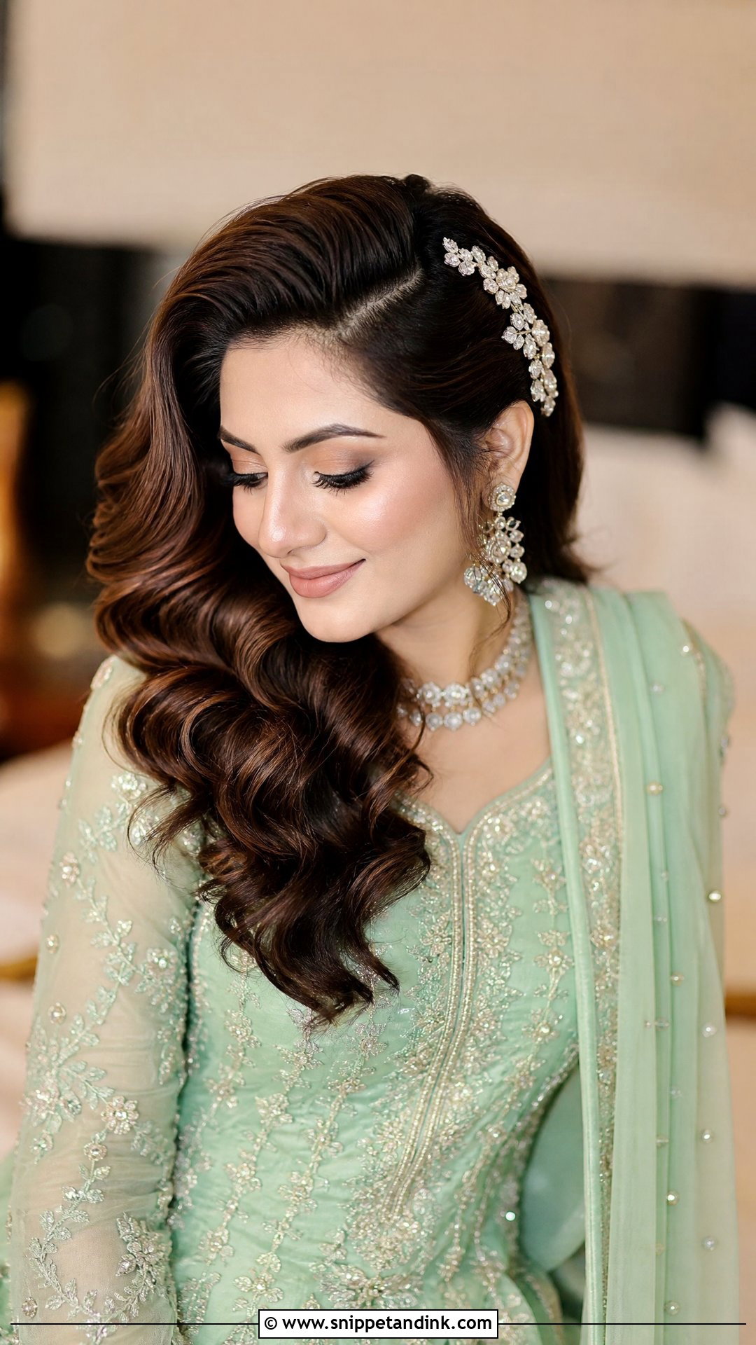 Pakistani Bridal Side Part Waves - Snippet and Ink - 20 Pakistani Bridal Hair Wedding Hairstyles