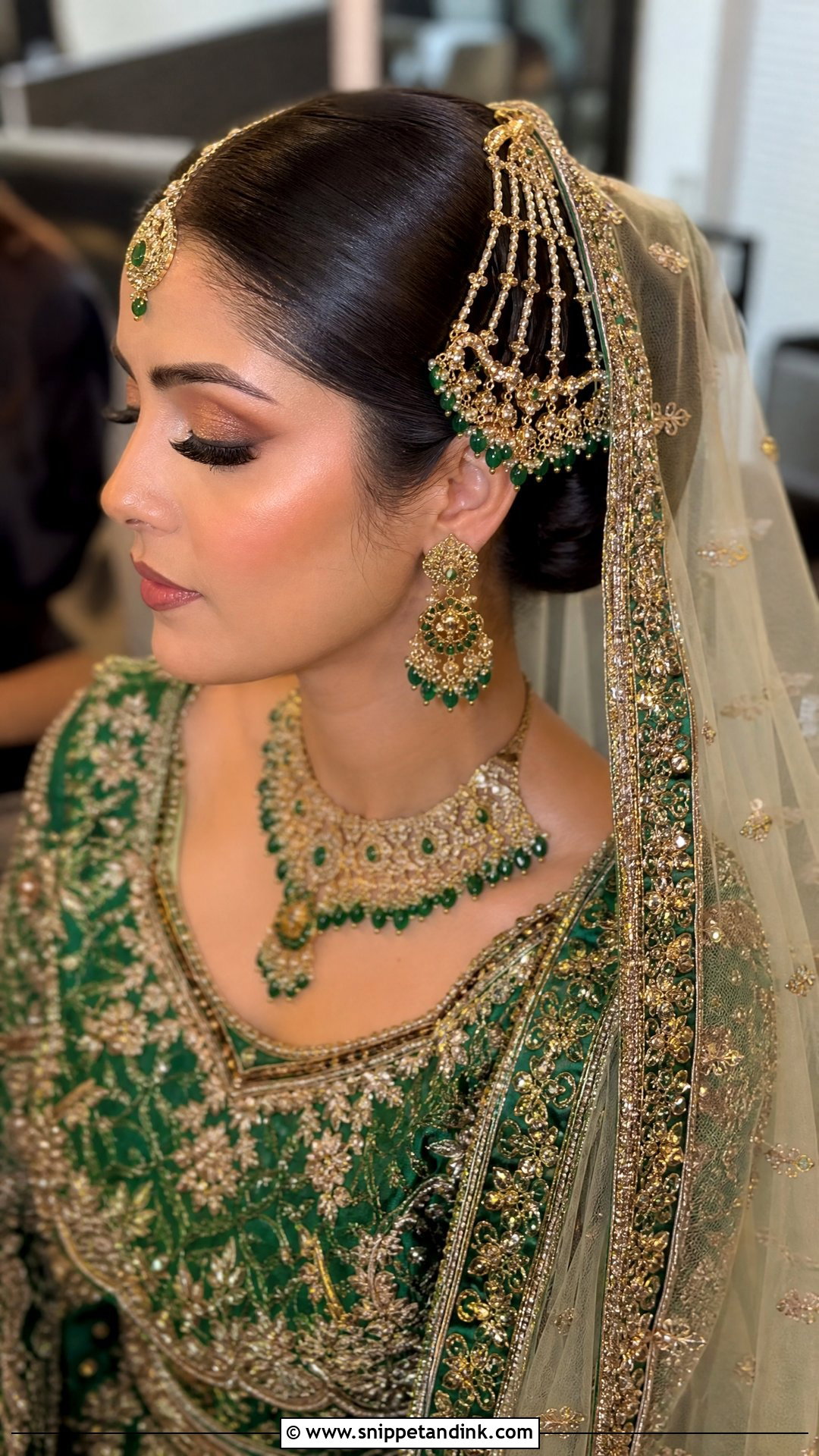 Pakistani Bridal Sleek Bun With Jhumar - Snippet and Ink - 20 Pakistani Bride Hairstyles