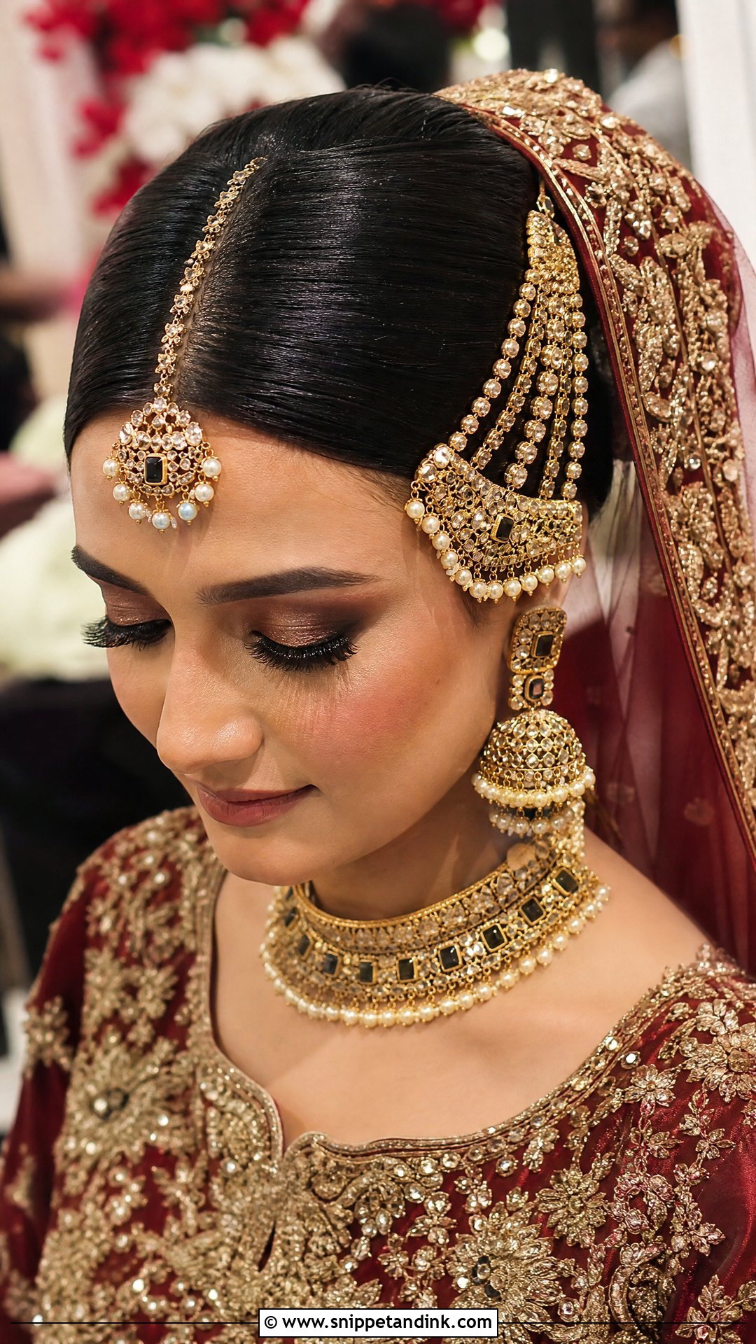 Pakistani Bridal Sleek Bun With Matha Patti - Snippet and Ink - 20 Pakistani Bridal Hair Wedding Hairstyles