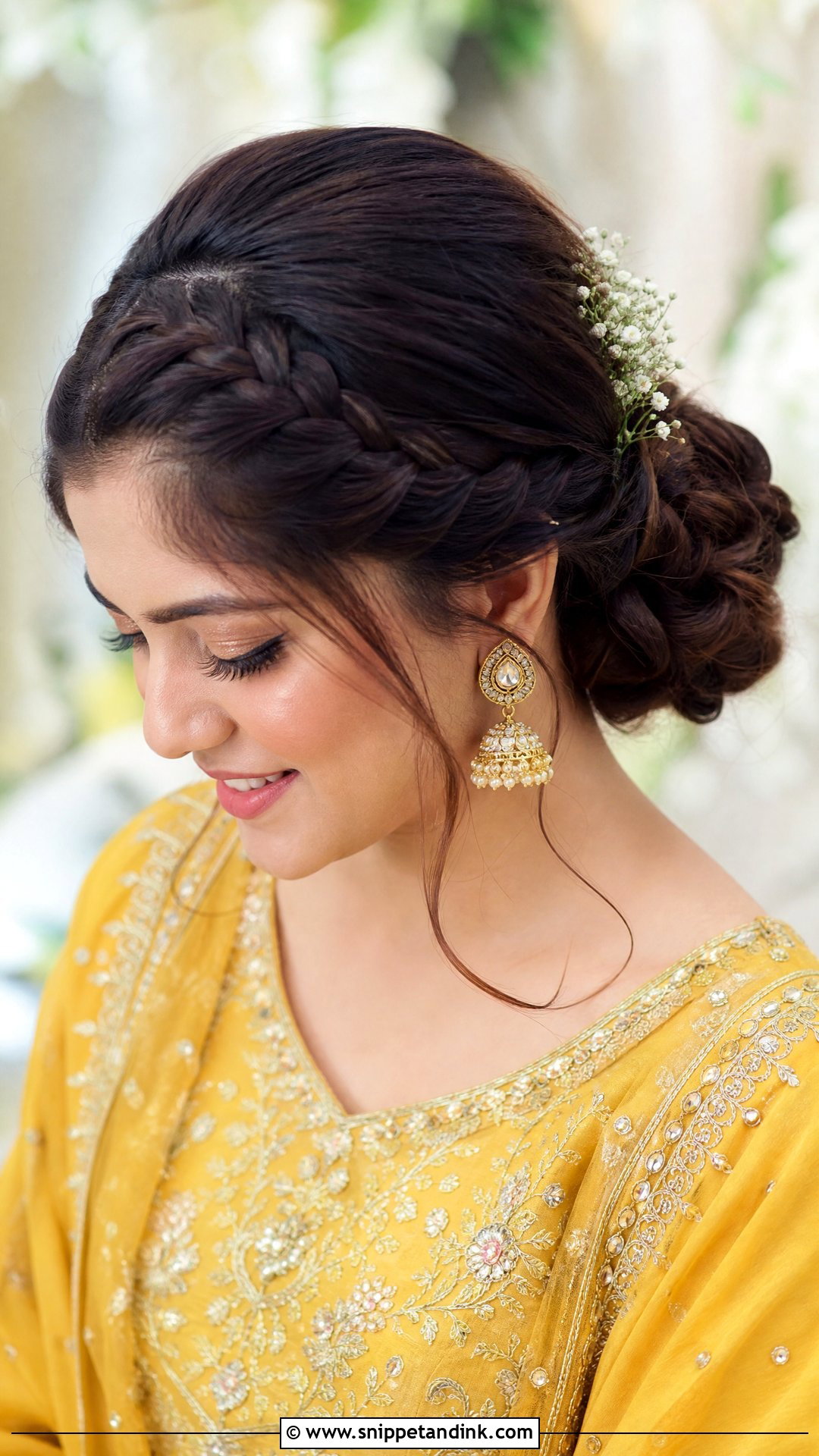 Pakistani Front Braid Bridal Bun - Snippet and Ink - 20 Pakistani Front Hair Styles for Wedding
