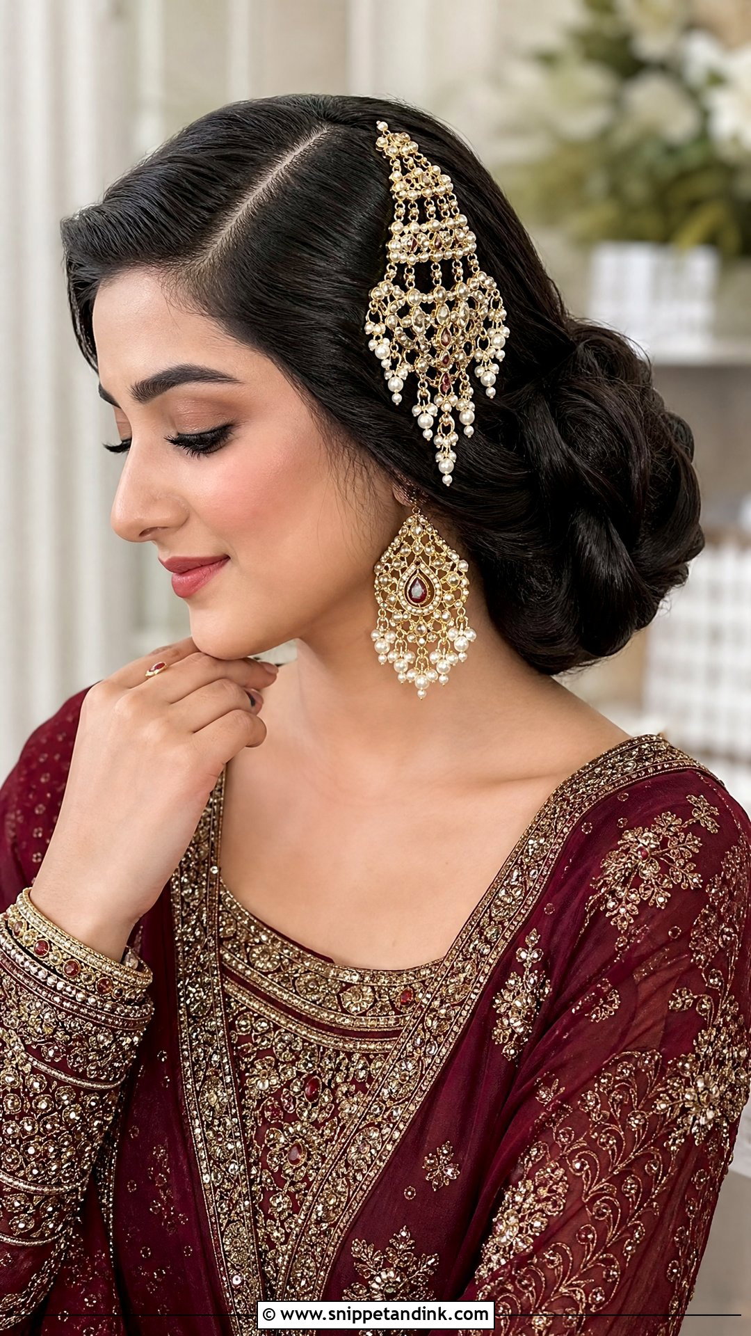 Pakistani Front Jhoomar Side Bun - Snippet and Ink - 20 Pakistani Front Hair Styles for Wedding