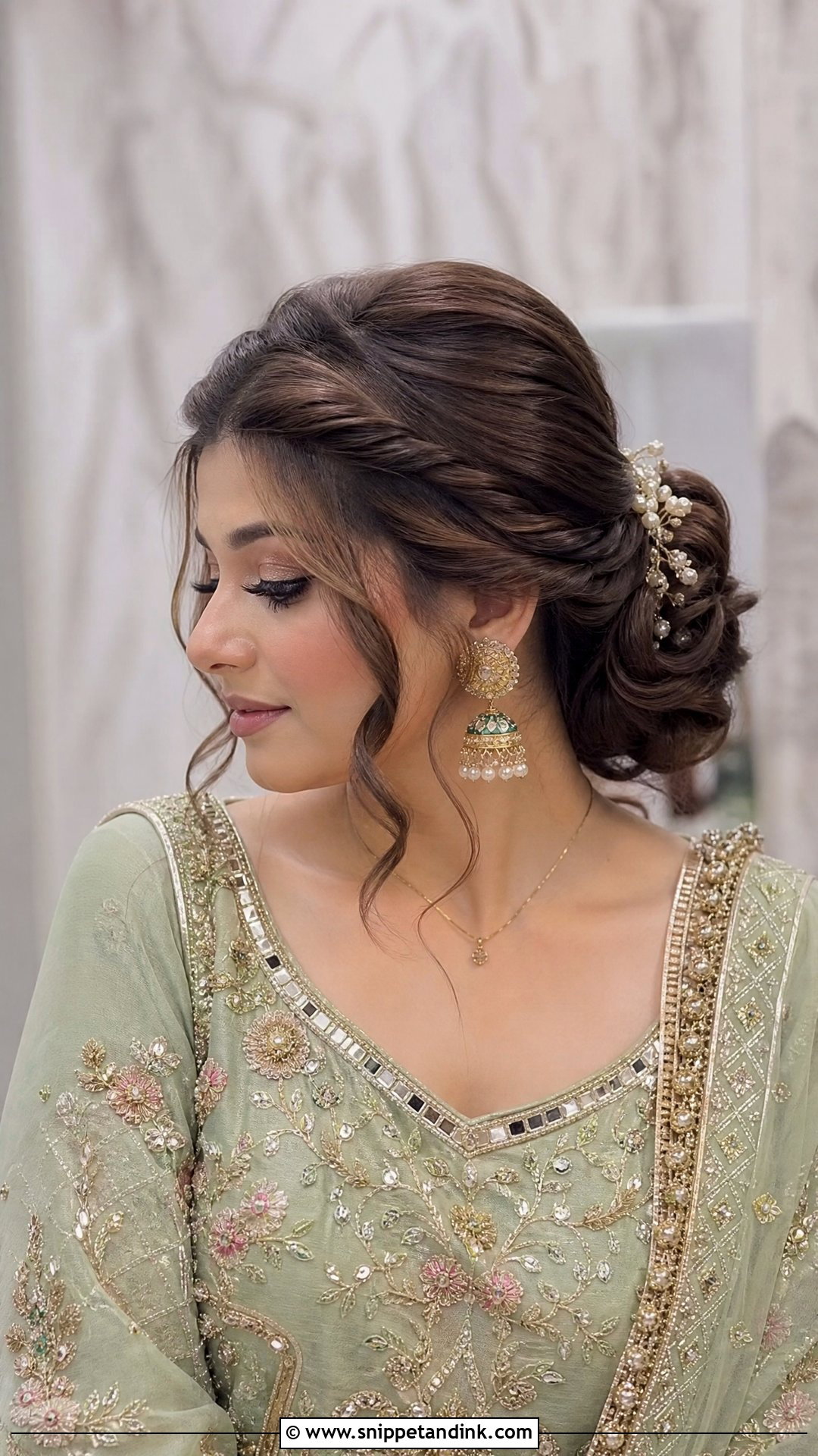 Pakistani Front Twist Low Bun - Snippet and Ink - 20 Pakistani Front Hair Styles for Wedding