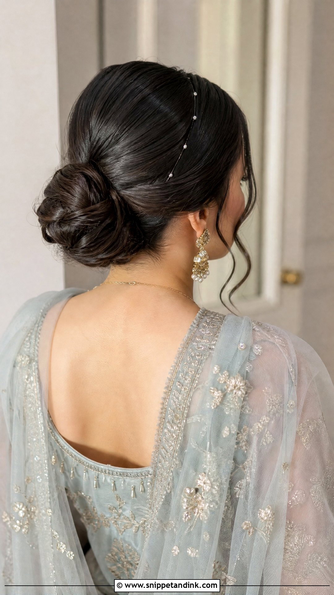 Pakistani Guest Mehndi Dupatta Friendly Bun - Snippet and Ink - 20 Pakistani Guest Mehndi Hairstyles