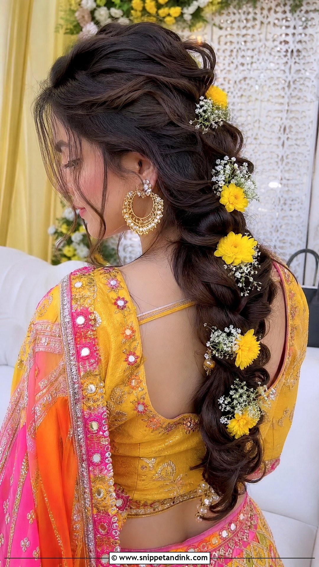 Pakistani Guest Mehndi Floral Braid - Snippet and Ink - 20 Pakistani Guest Mehndi Hairstyles