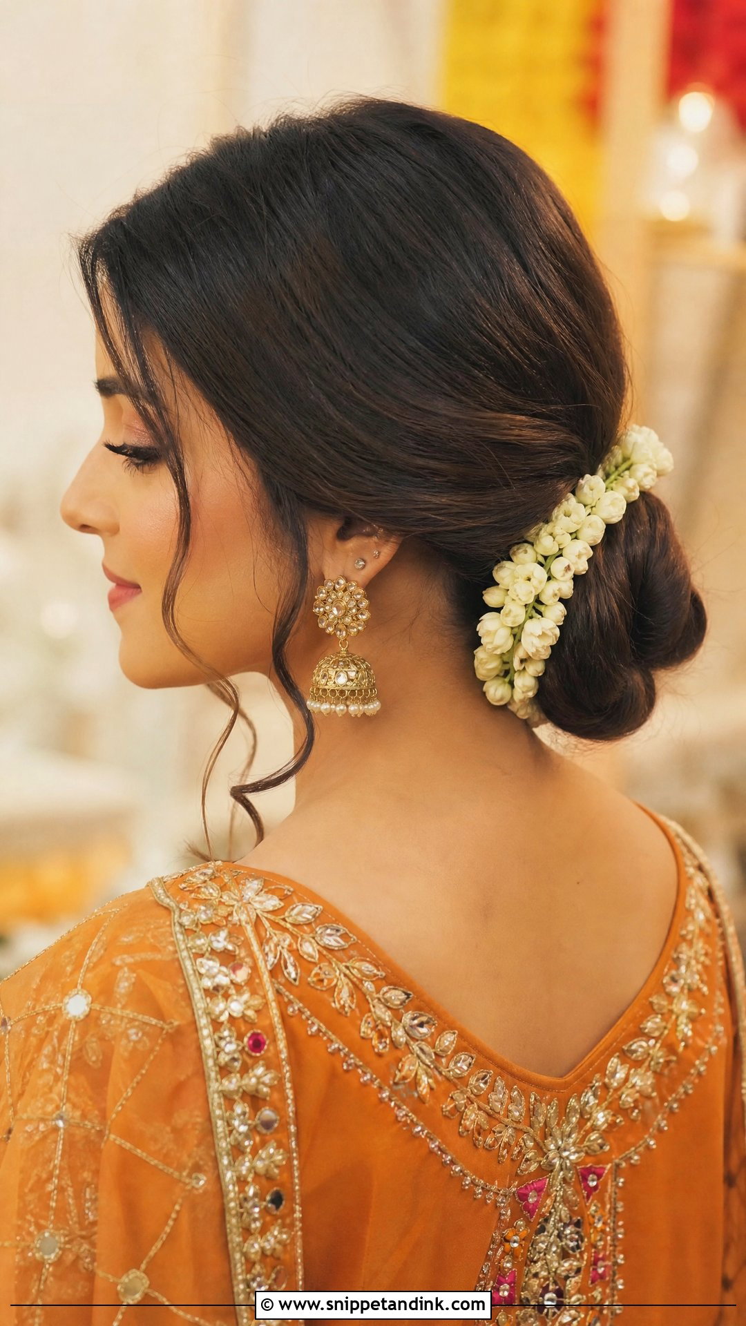 Pakistani Guest Mehndi Gajra Bun - Snippet and Ink - 20 Pakistani Guest Mehndi Hairstyles