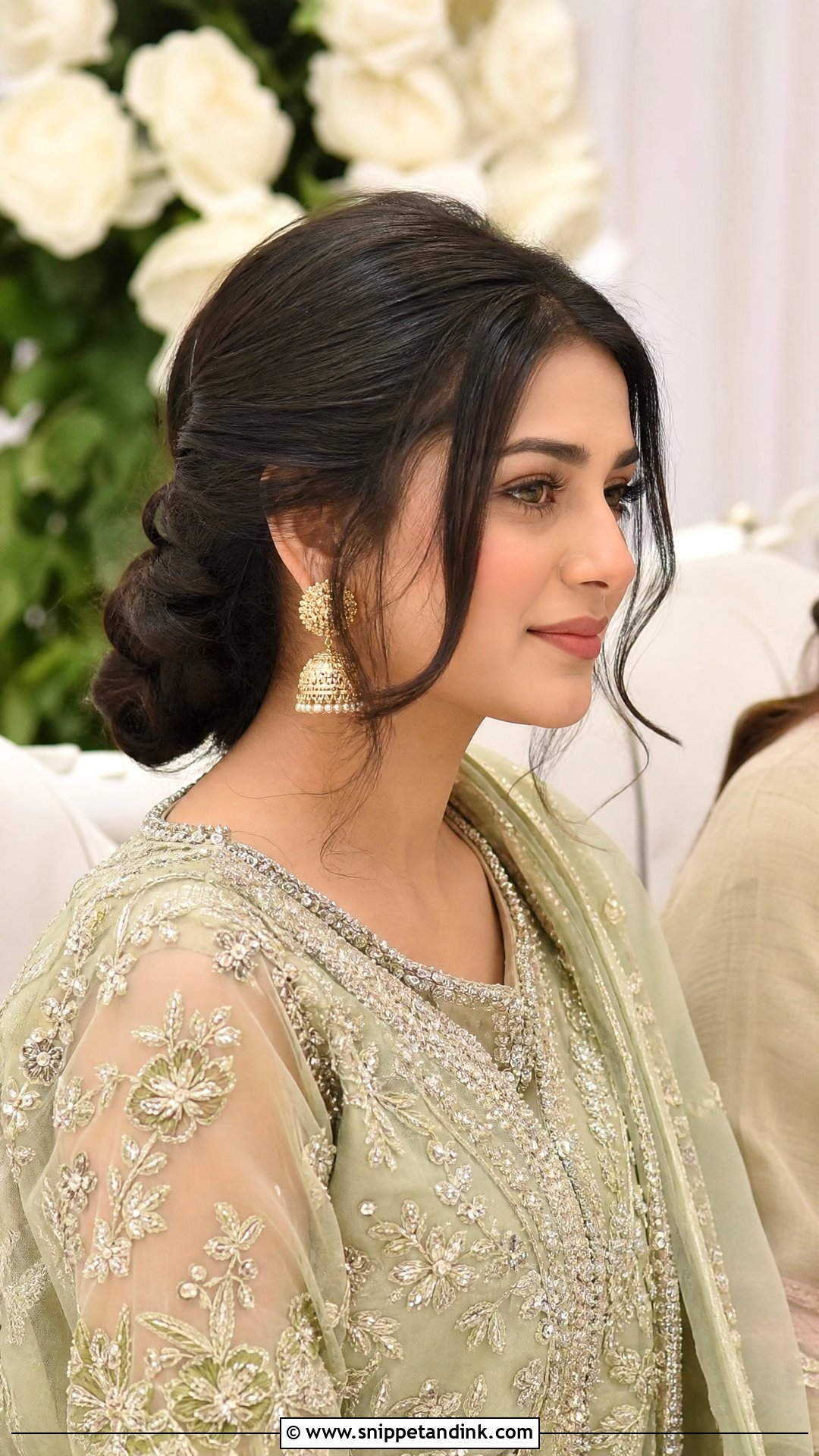 Pakistani Guest Mehndi Low Bun - Snippet and Ink - 20 Pakistani Guest Mehndi Hairstyles