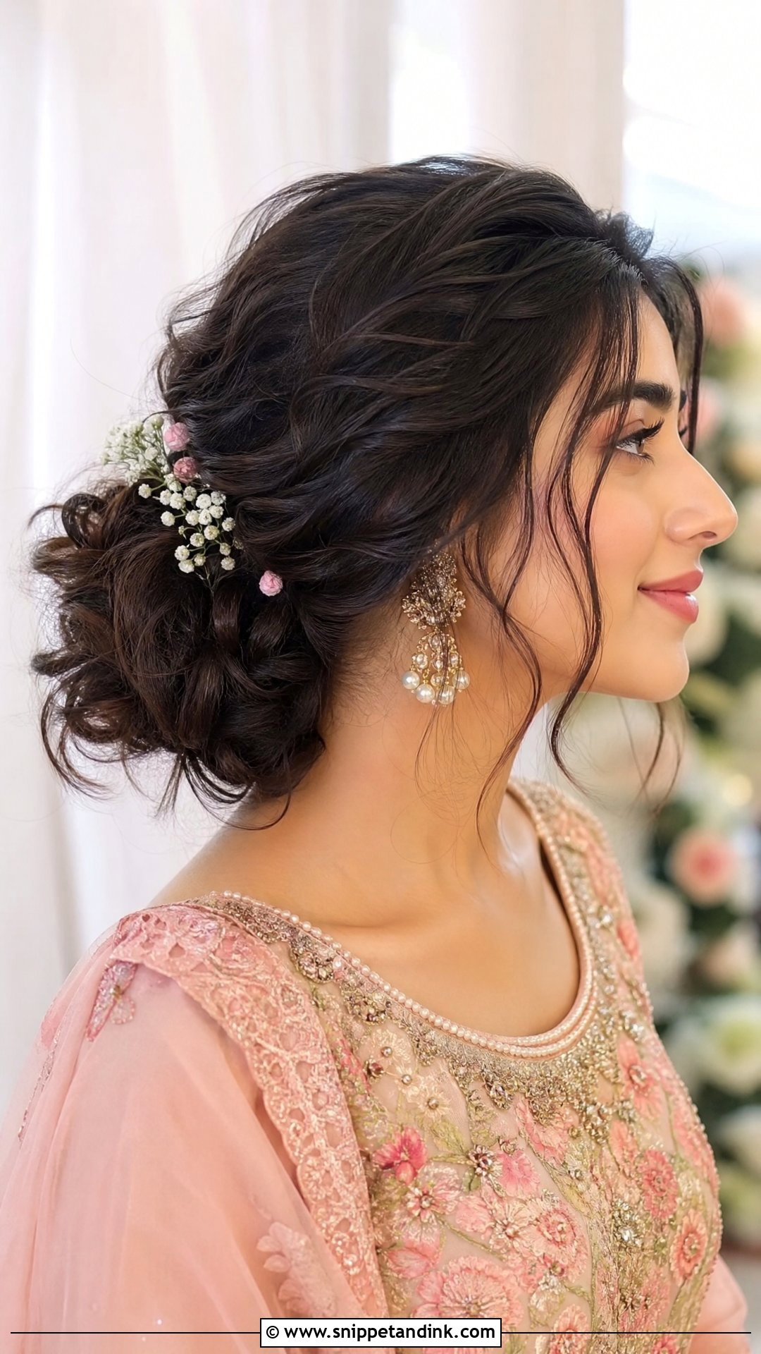 Pakistani Guest Mehndi Messy Bun - Snippet and Ink - 20 Pakistani Guest Mehndi Hairstyles