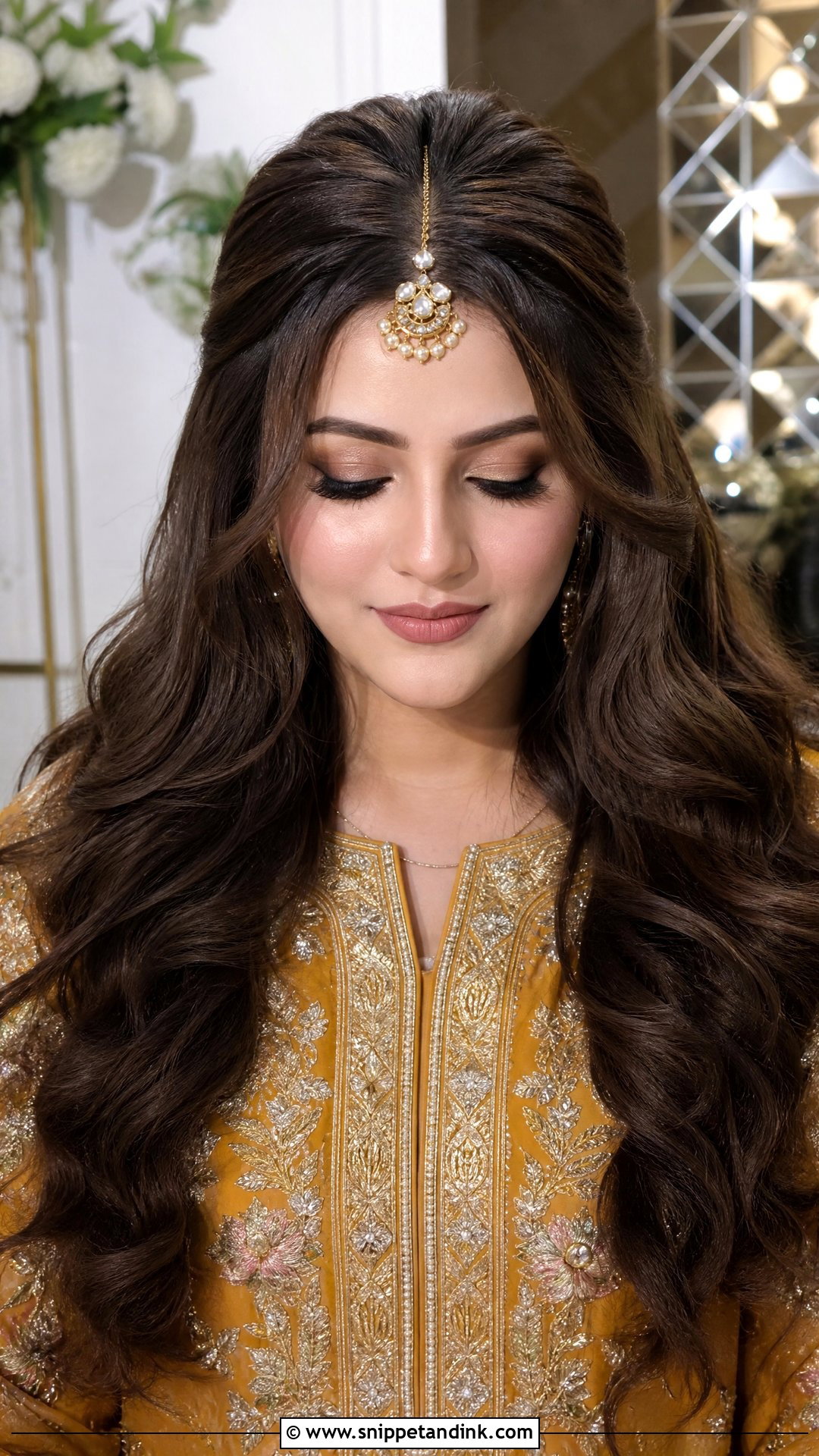 Pakistani Guest Mehndi Middle Part Waves - Snippet and Ink - 20 Pakistani Guest Mehndi Hairstyles