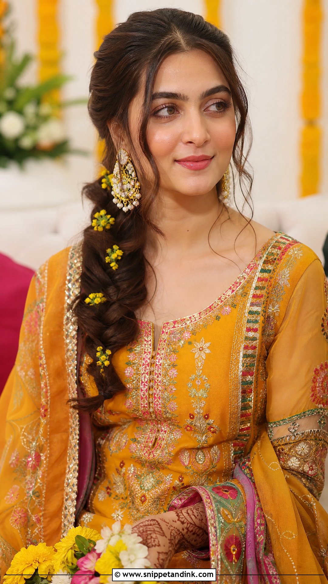 Pakistani Guest Mehndi Side Braid - Snippet and Ink - 20 Pakistani Guest Mehndi Hairstyles