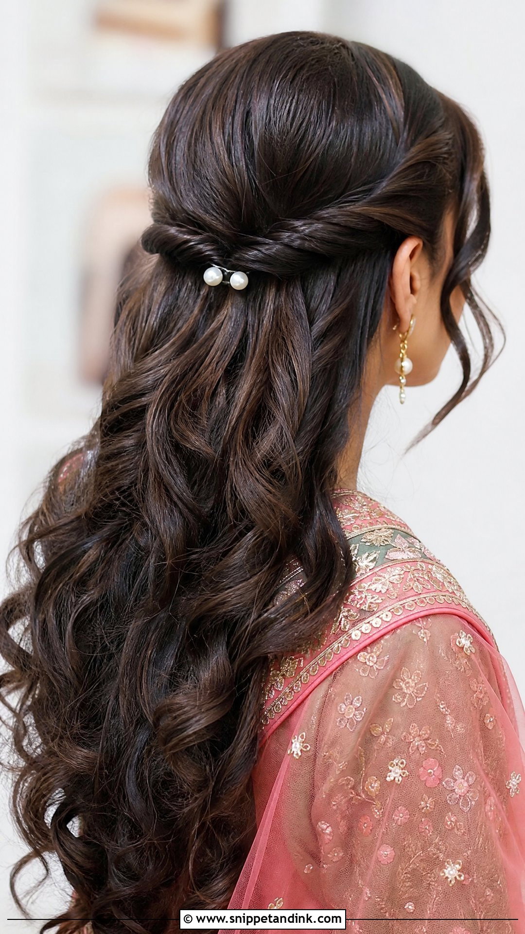Pakistani Guest Mehndi Twisted Half Up Hair - Snippet and Ink - 20 Pakistani Guest Mehndi Hairstyles