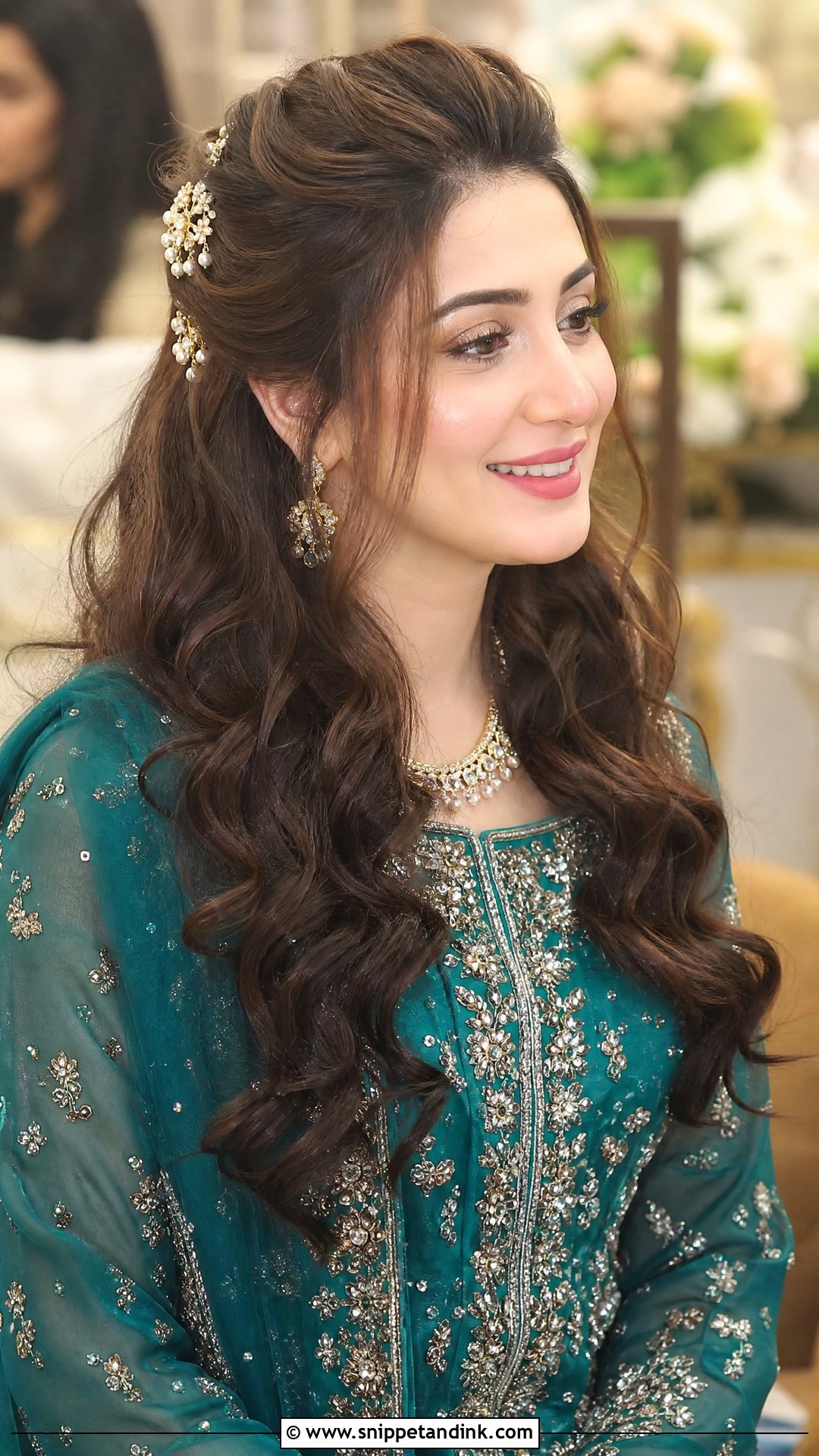 Pakistani Half Up Front Puff Curls - Snippet and Ink - 20 Pakistani Front Hair Styles for Wedding