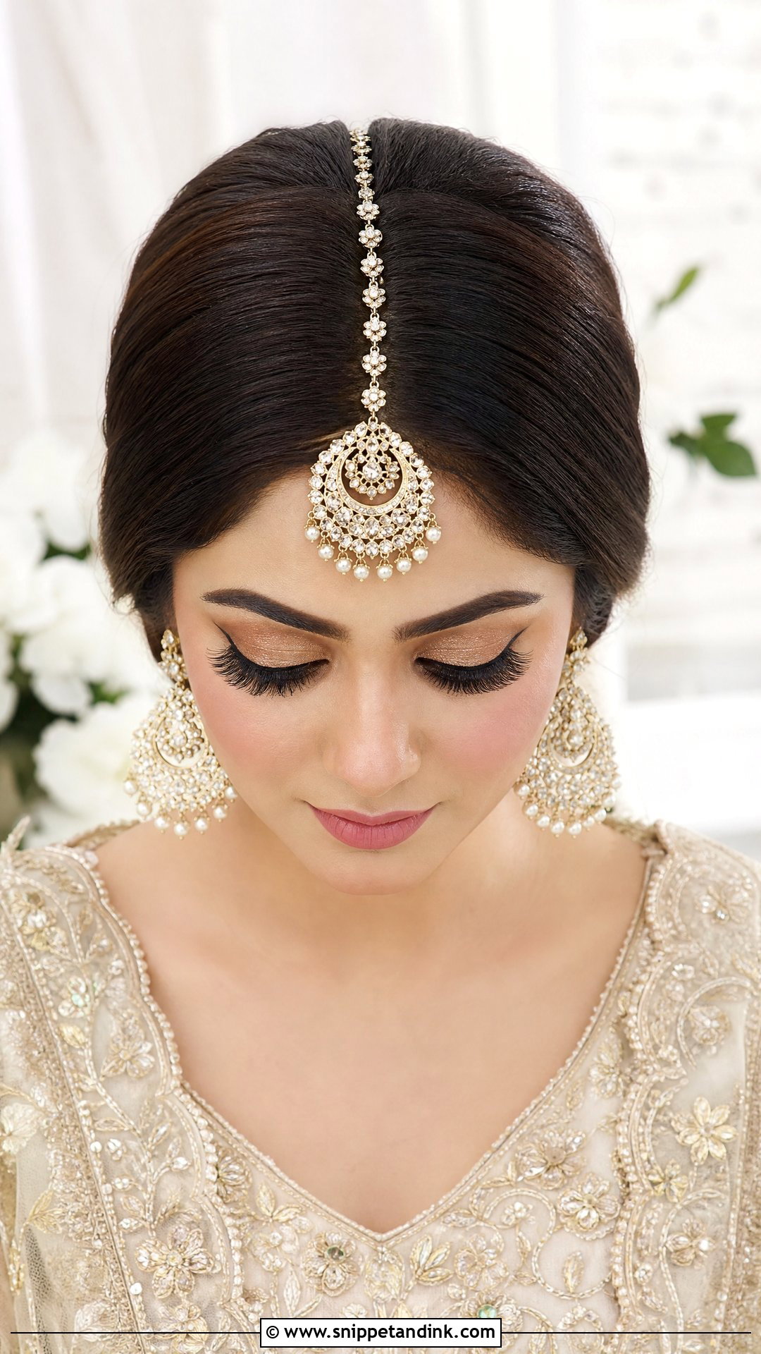 Pakistani Maang Tikka Front Bun - Snippet and Ink - 20 Pakistani Front Hair Styles for Wedding