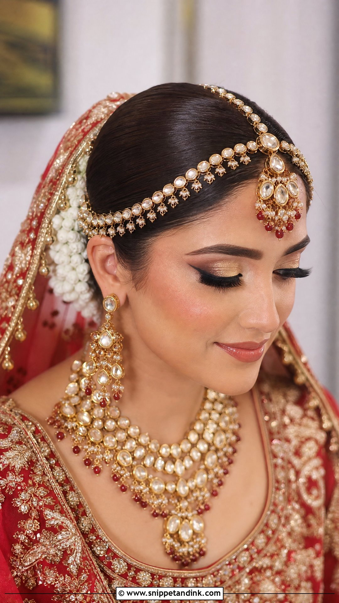 Pakistani Matha Patti Front Bun - Snippet and Ink - 20 Pakistani Front Hair Styles for Wedding