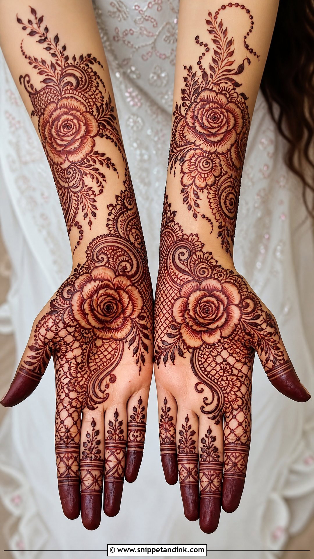 Pakistani Rose Bridal Mehndi Full Hand - Snippet and Ink - 20 Rose Full Hand Bridal Mehndi Designs