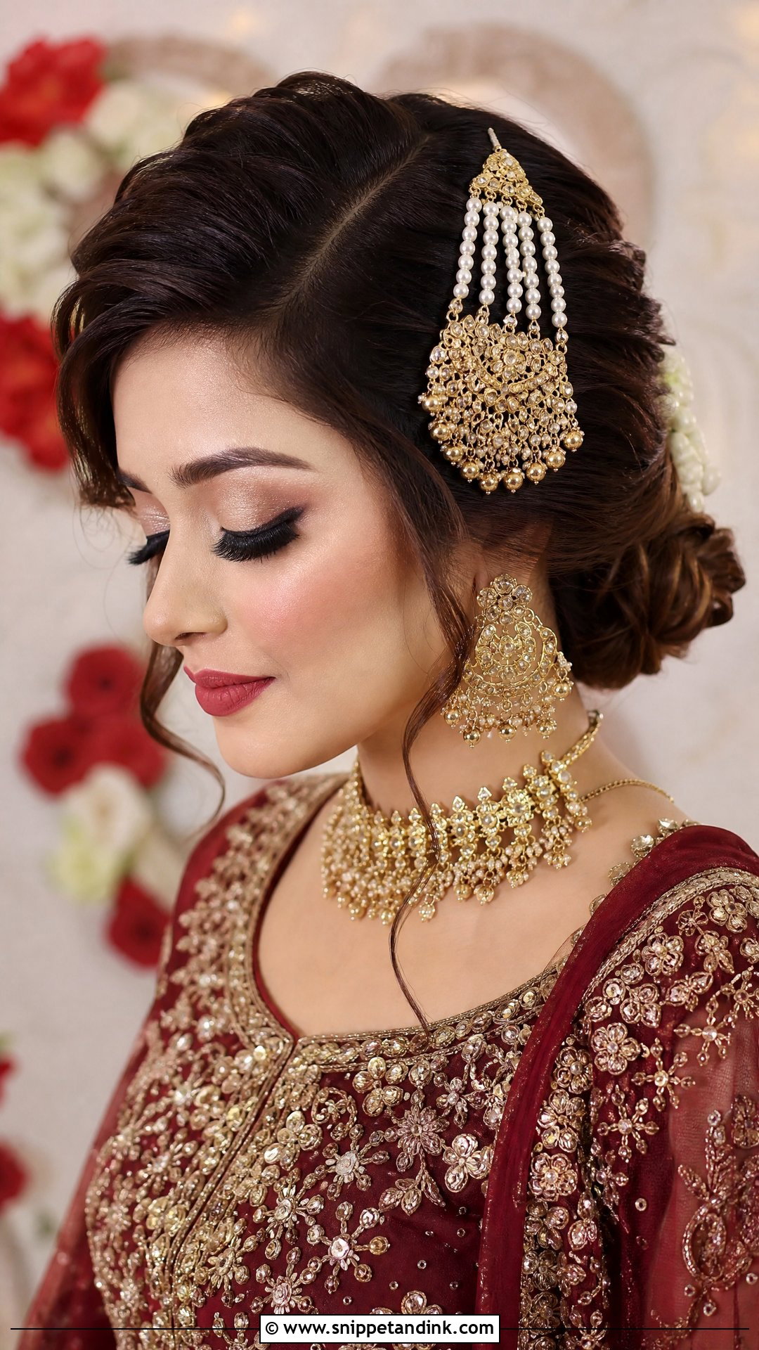 Pakistani Side Part Bridal Bun - Snippet and Ink - 20 Pakistani Front Hair Styles for Wedding