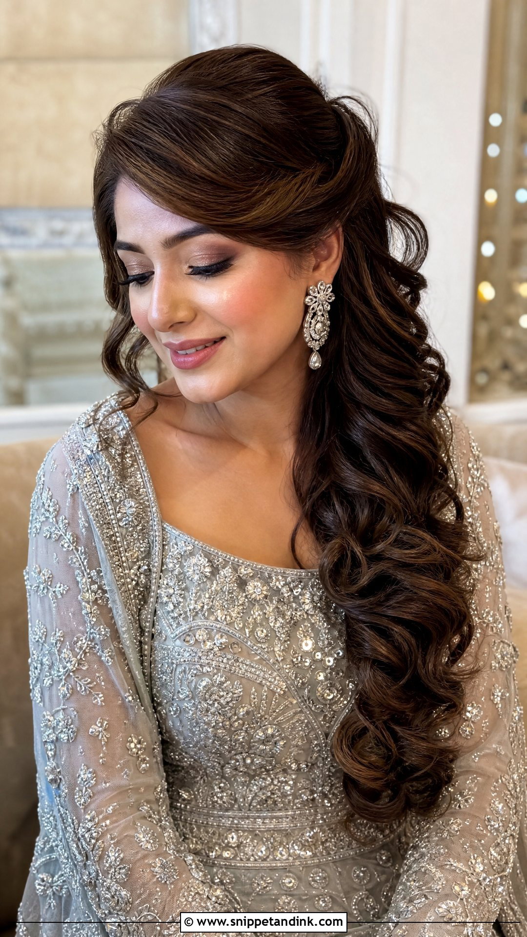 Pakistani Side Swept Open Curls - Snippet and Ink - 20 Pakistani Front Hair Styles for Wedding