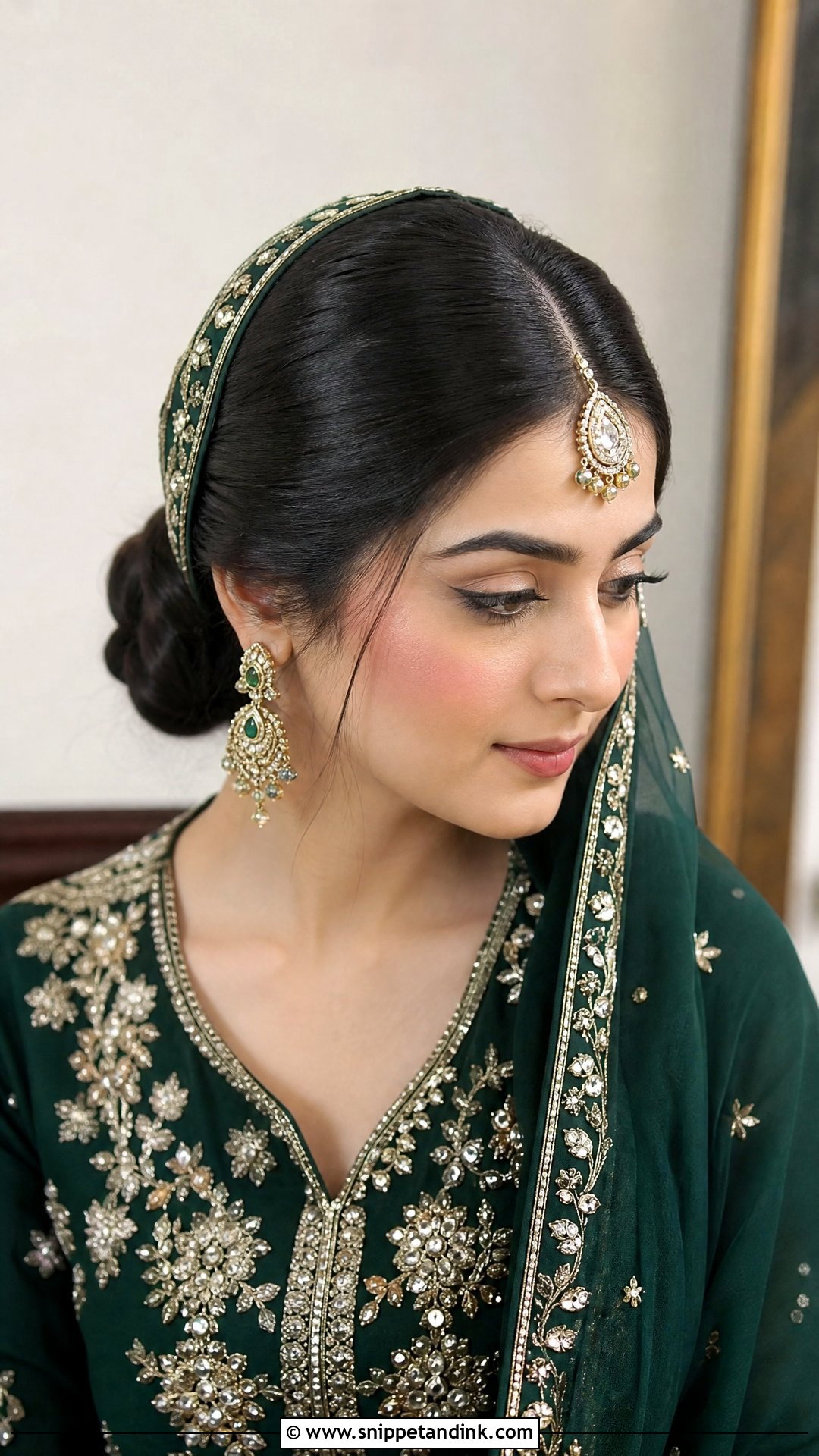 Pakistani Sleek Front Low Bun - Snippet and Ink - 20 Pakistani Front Hair Styles for Wedding