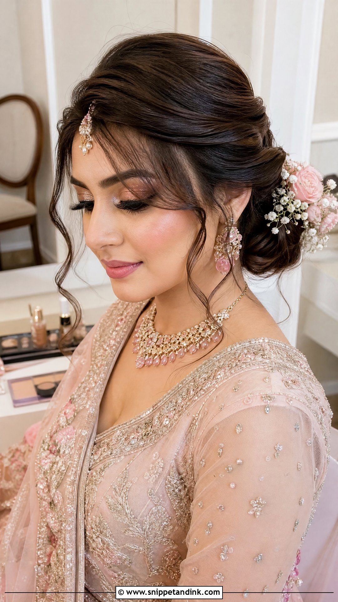 Pakistani Soft Curl Front Bun - Snippet and Ink - 20 Pakistani Front Hair Styles for Wedding