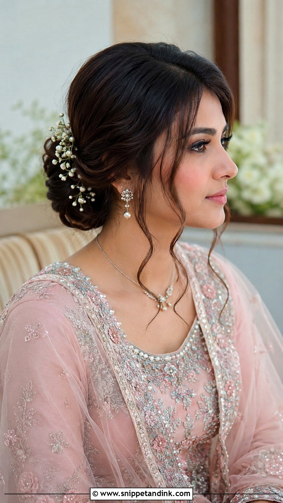 Pakistani Walima Bridal Floral Bun - Snippet and Ink - 15 Pakistani Walima Bride Hairstyles