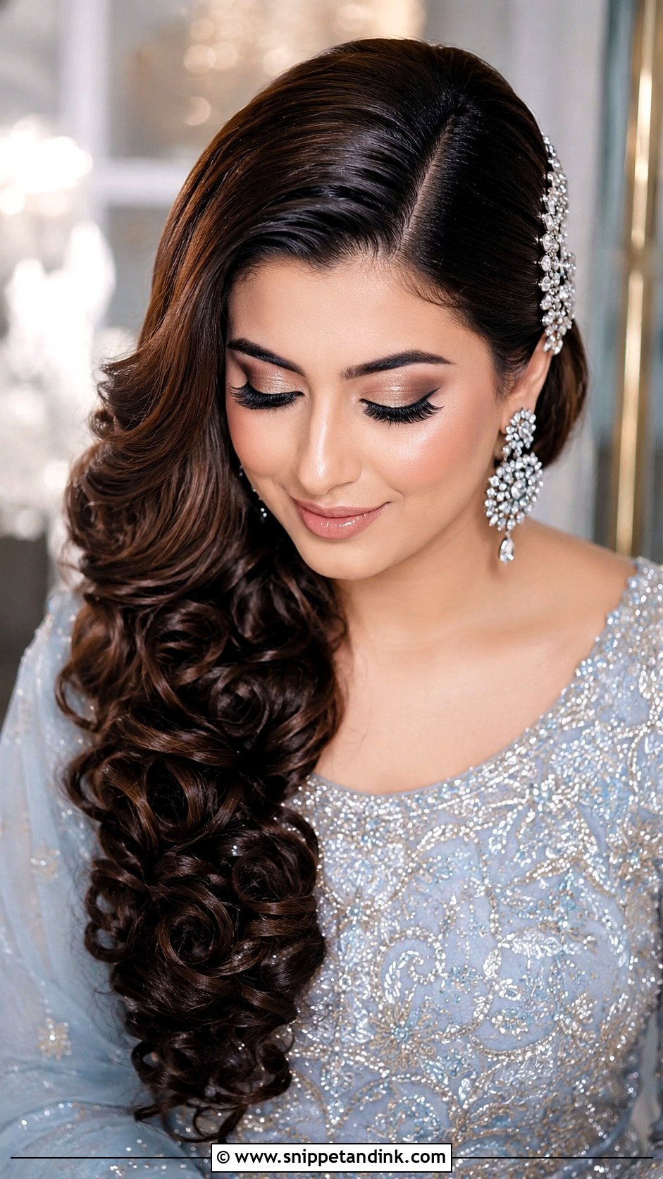 Pakistani Walima Bridal Side Swept Curls - Snippet and Ink - 15 Pakistani Walima Bride Hairstyles