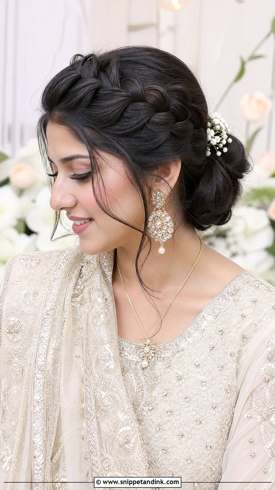 Pakistani Wedding Crown Braid Bun - Snippet and Ink - 20 Pakistani Wedding Party Hairstyles