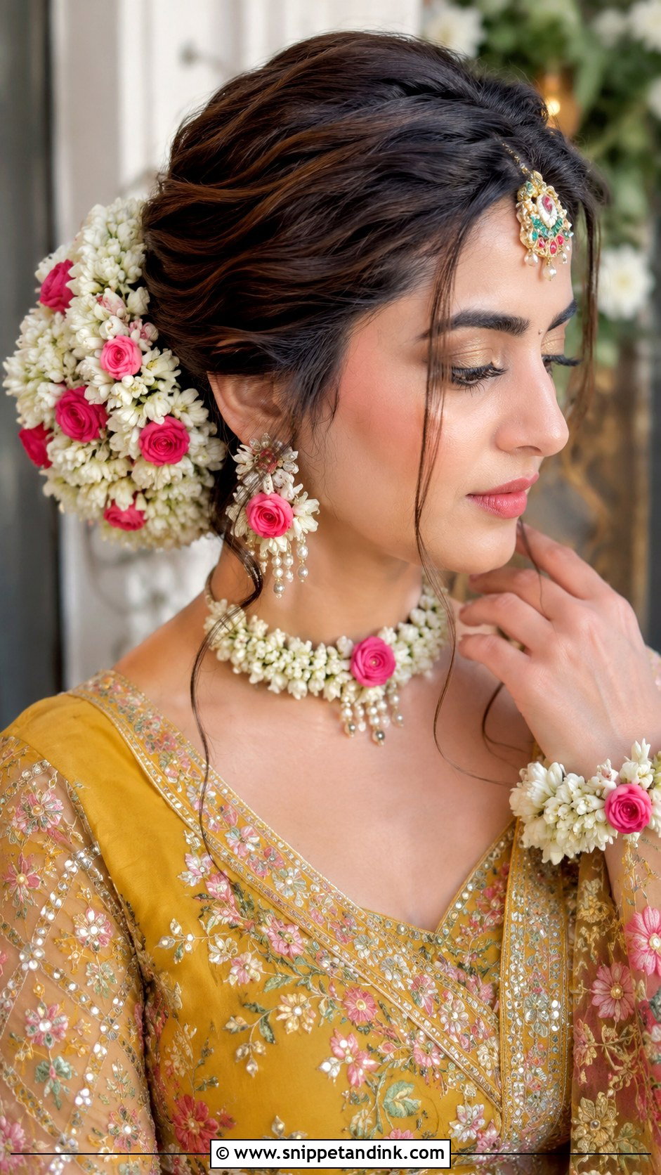 Pakistani Wedding Floral Bun - Snippet and Ink - 15 Pakistani Wedding Hairstyle Ideas