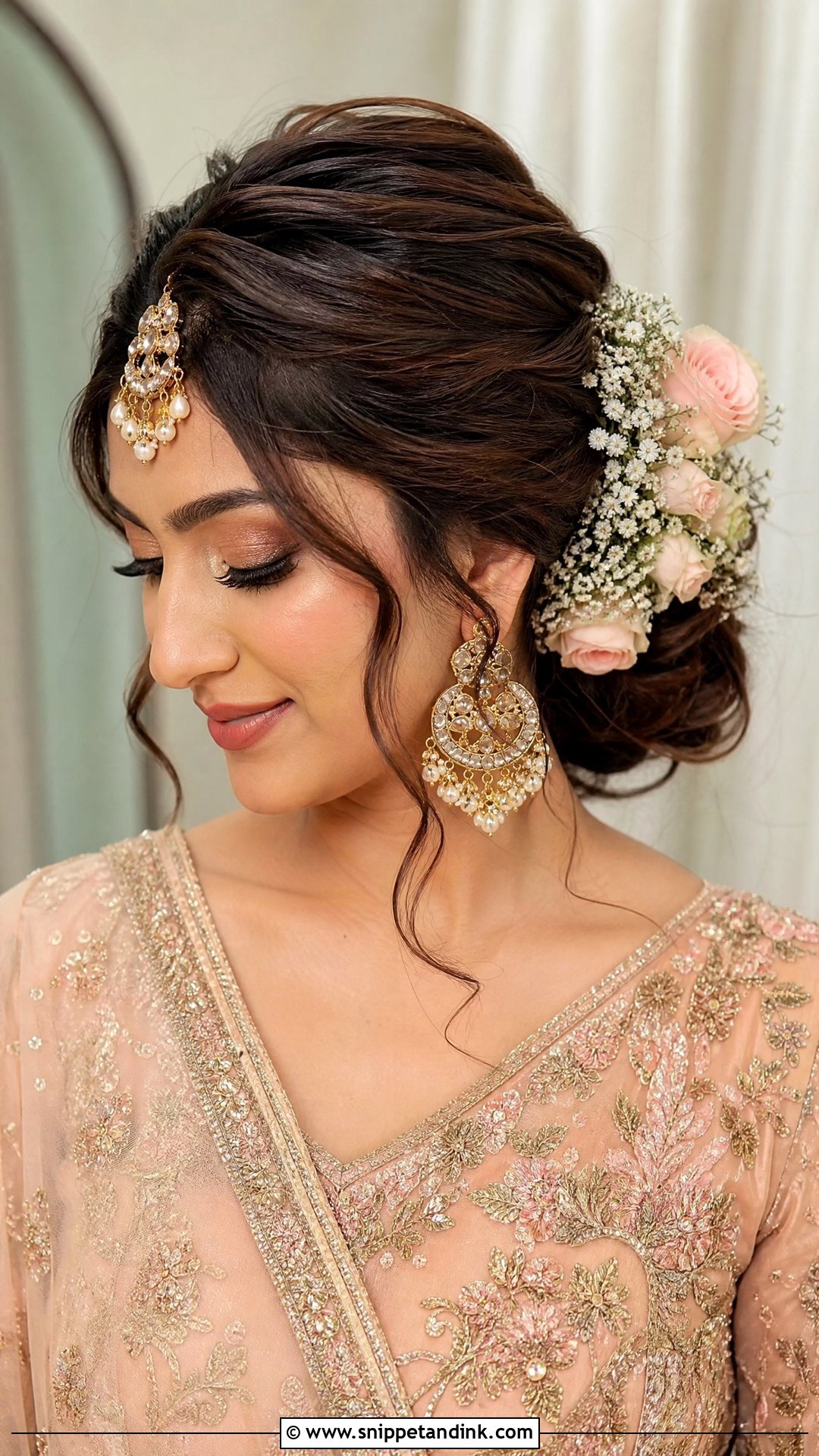 Pakistani Wedding Floral Bun - Snippet and Ink - 20 Pakistani Wedding Party Hairstyles
