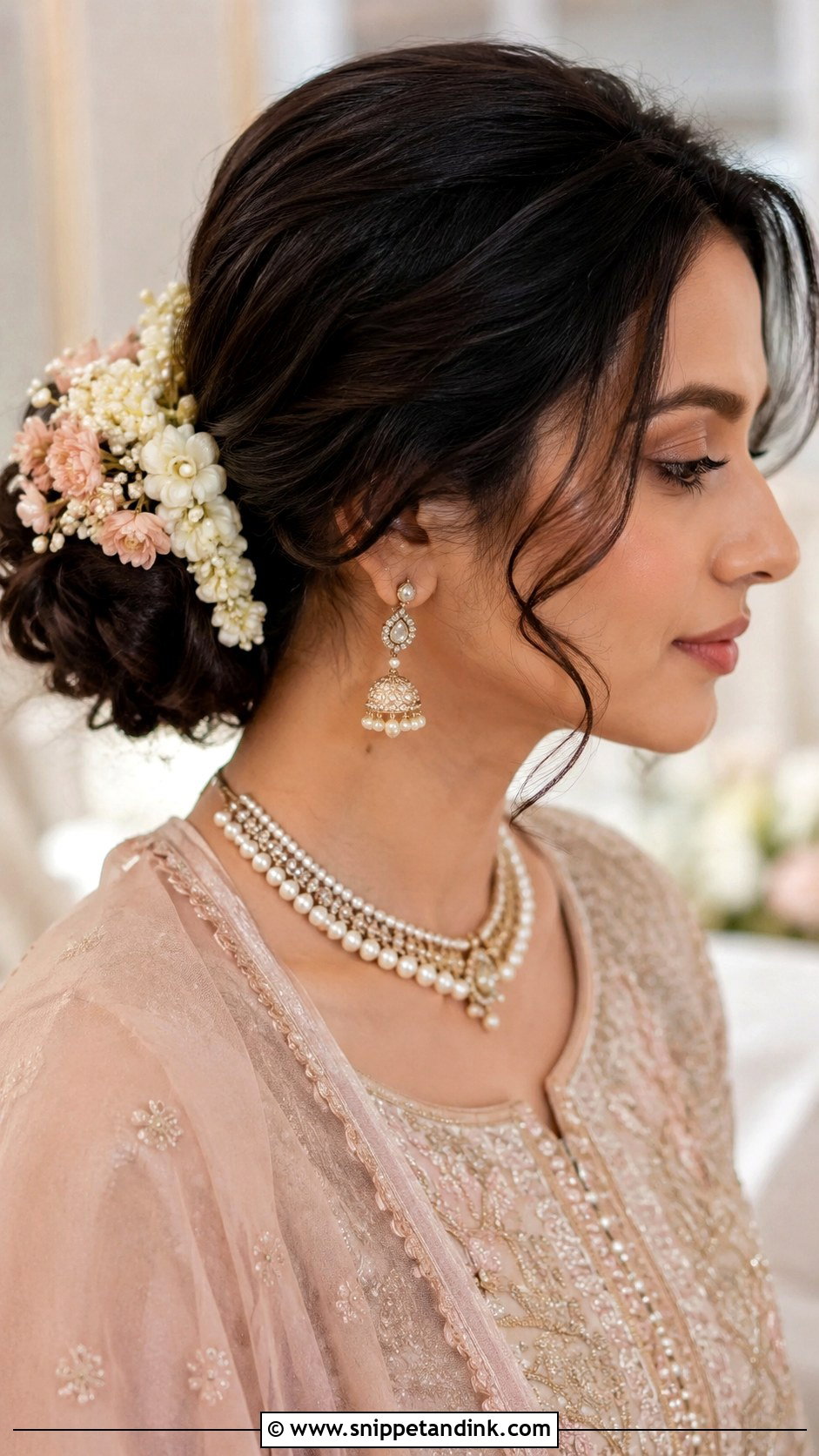 Pakistani Wedding Floral Bun - Snippet and Ink - 15 Pakistani Wedding Hair Ideas