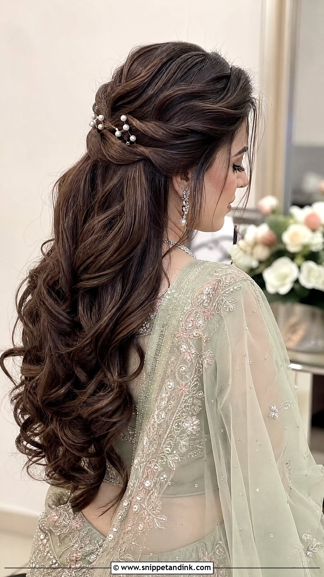 Pakistani Wedding Half Up Curls - Snippet and Ink - 20 Pakistani Wedding Party Hairstyles
