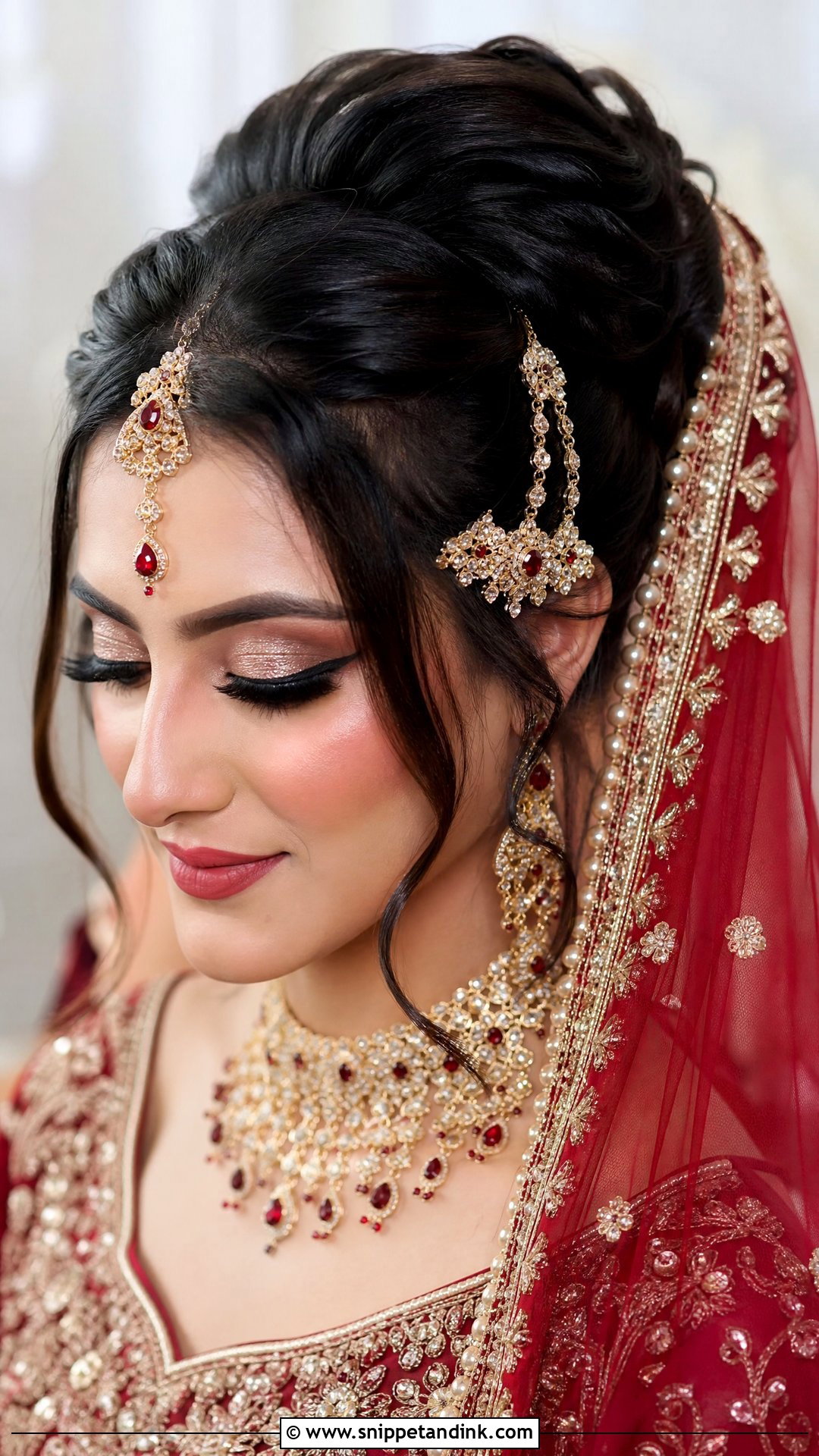 Pakistani Wedding High Bun With Dupatta - Snippet and Ink - 20 Pakistani Wedding Party Hairstyles
