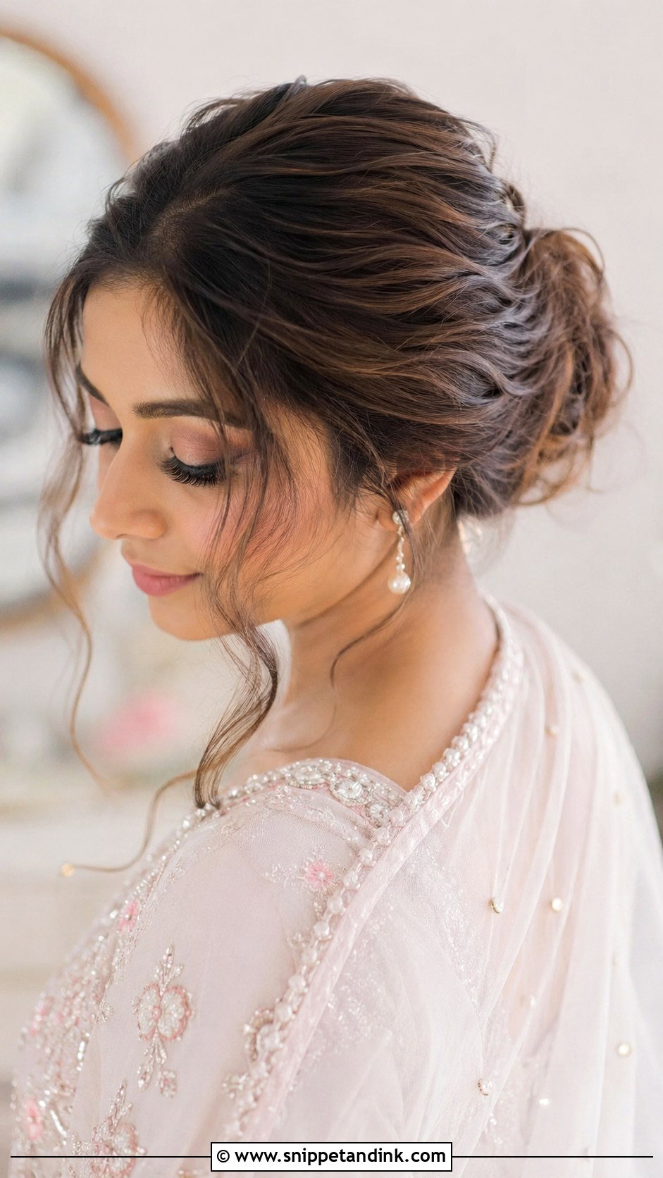 Pakistani Wedding Messy Bun - Snippet and Ink - 15 Pakistani Wedding Hair Ideas