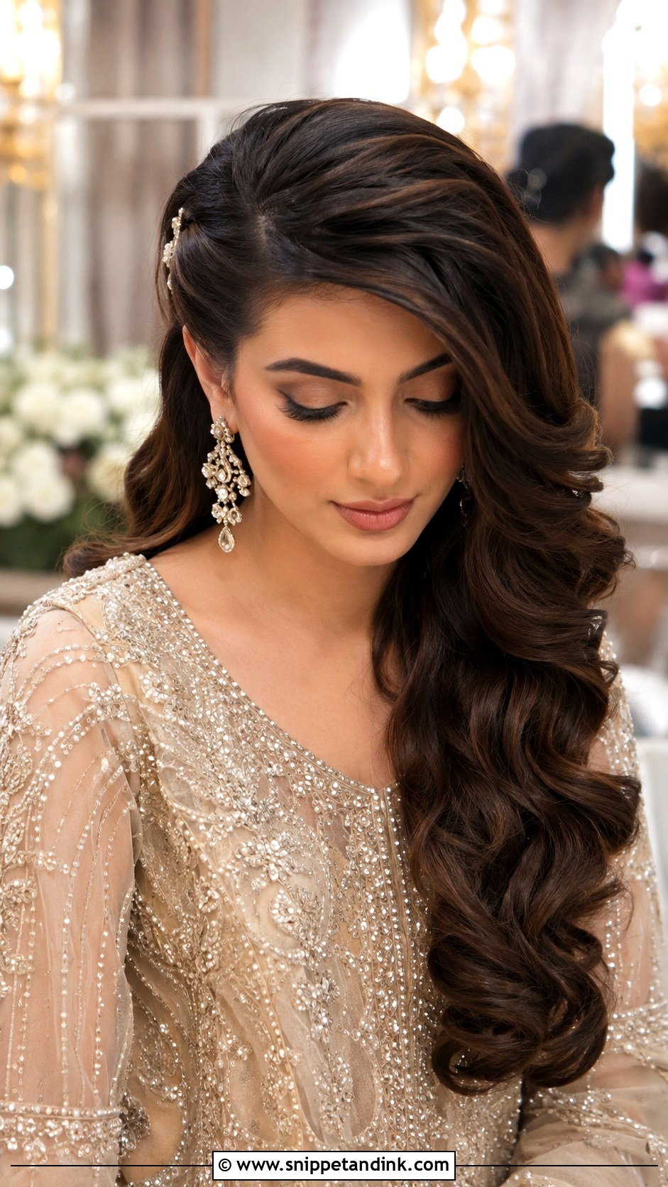 Pakistani Wedding Side Swept Curls - Snippet and Ink - 15 Pakistani Wedding Hairstyle Ideas