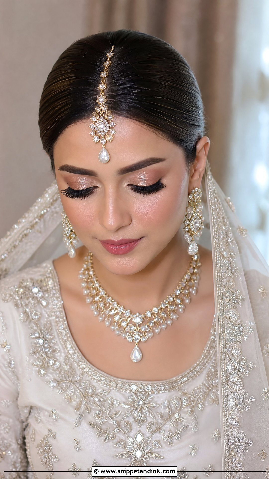 Pakistani Wedding Sleek Center Part Bun - Snippet and Ink - 20 Pakistani Wedding Party Hairstyles