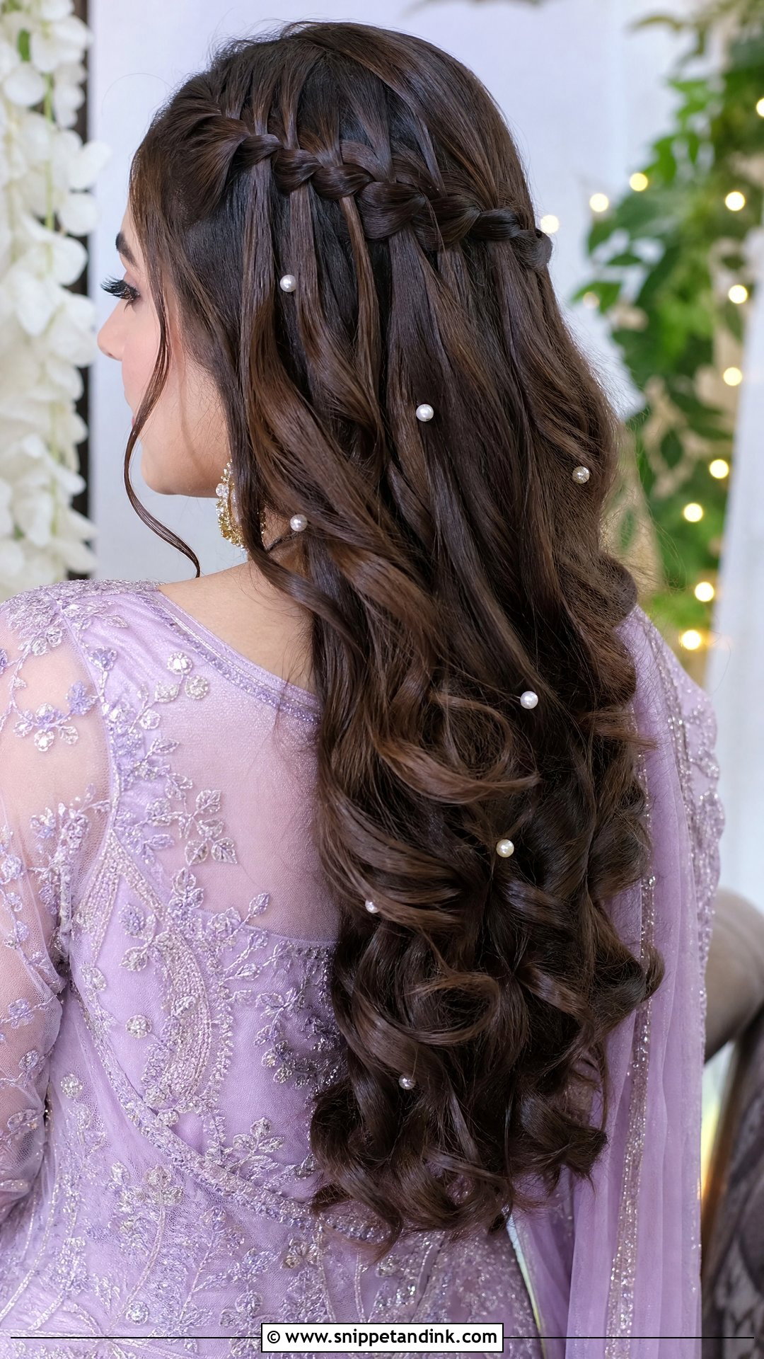 Pakistani Wedding Waterfall Braid Curls - Snippet and Ink - 20 Pakistani Wedding Party Hairstyles