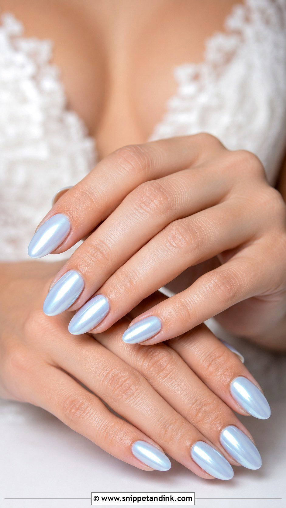 Pale Blue Chrome Wedding Nails - Snippet and Ink - 20 Something Blue Wedding Nails