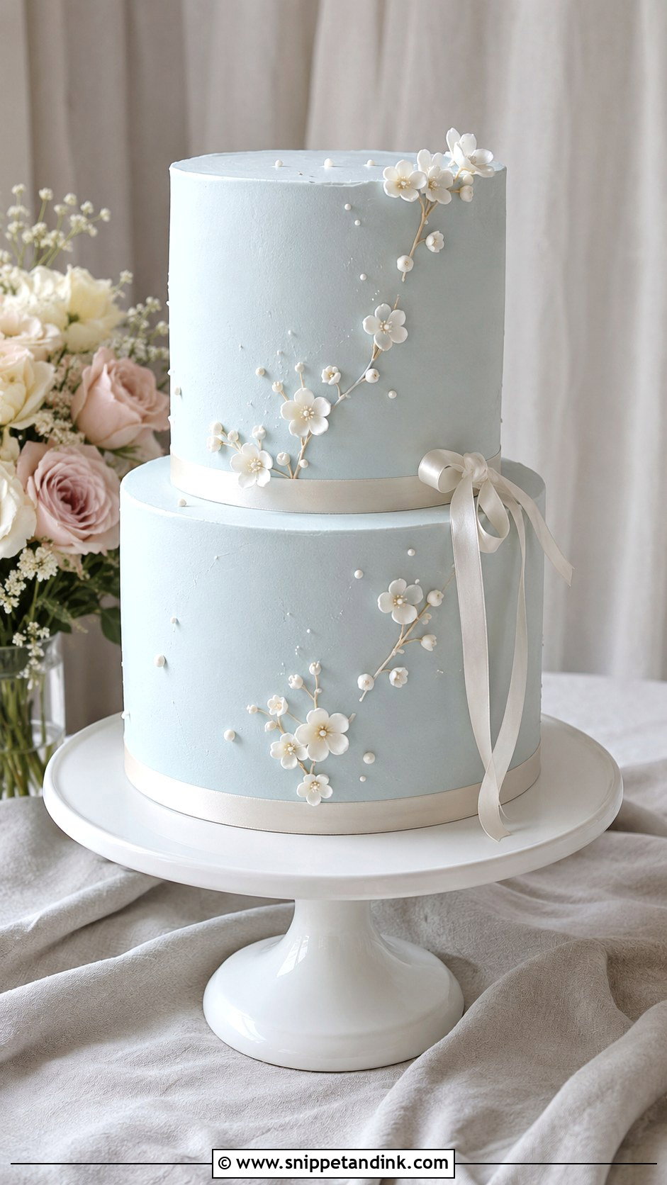 Pale Blue Two Tier Wedding Cake - Snippet and Ink - 20 Blue Two Tier Cake Ideas for Wedding
