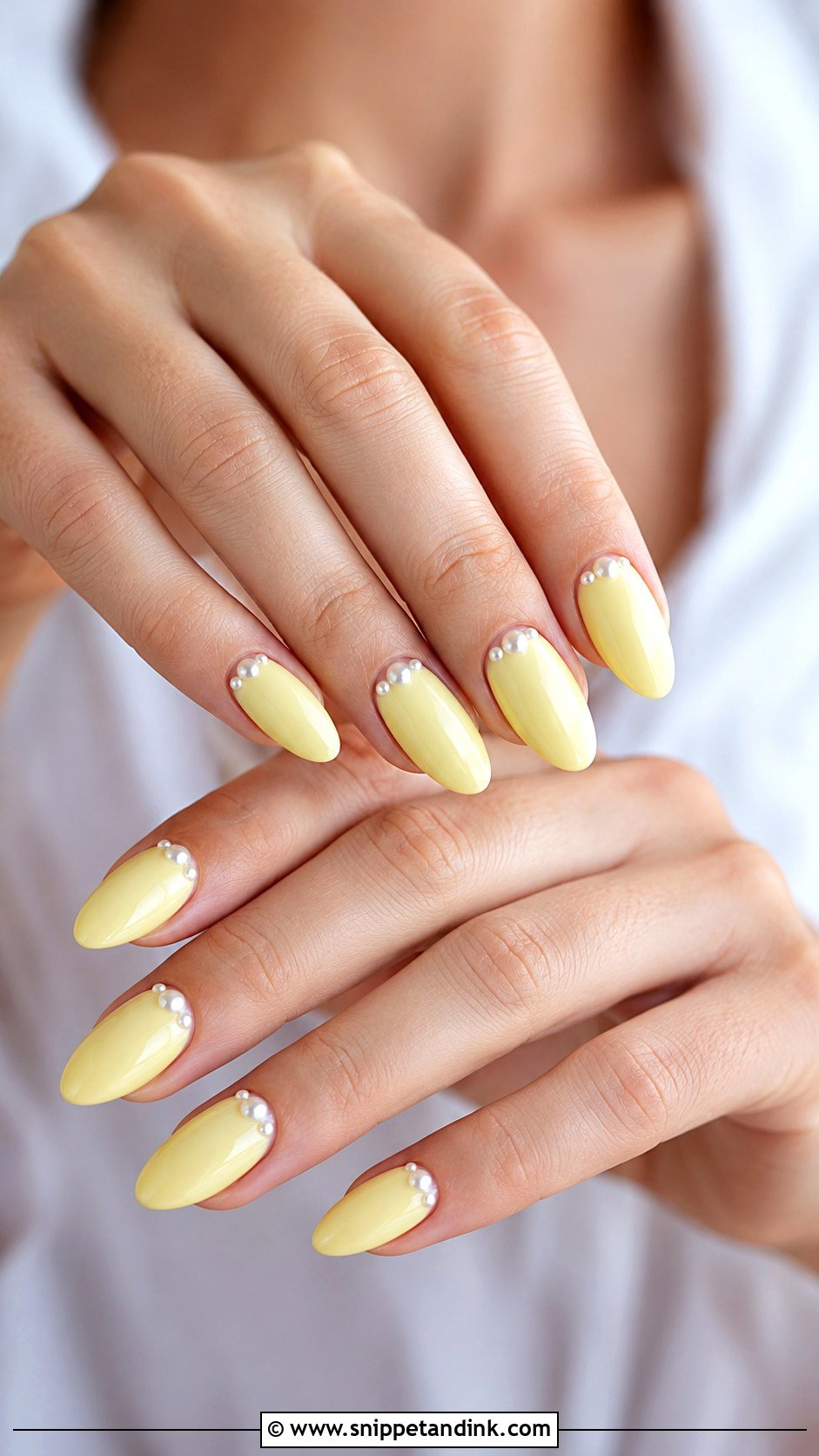 Pale Yellow Wedding Nails With Pearls - Snippet and Ink - 20 Yellow Wedding Nails