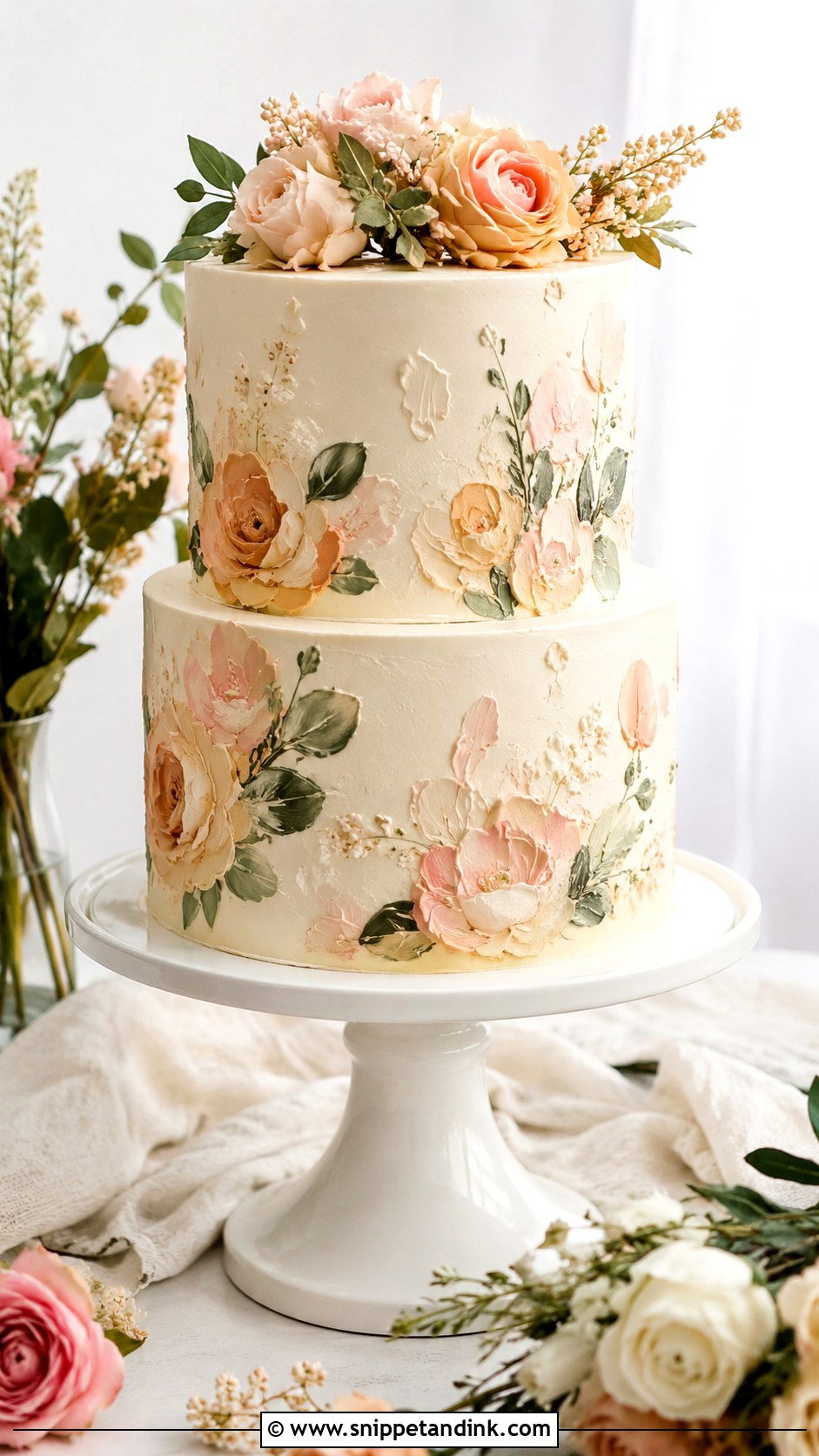 Palette Knife Floral Wedding Cake - Snippet and Ink - 20 Aesthetic Floral Cake Ideas for Wedding