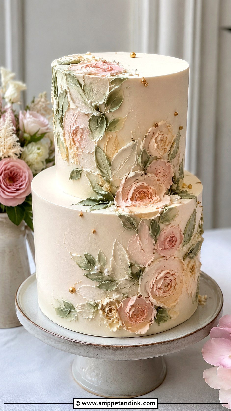 Palette Knife Flower Wedding Cake - Snippet and Ink - 20 Wedding Cake Decorating Techniques