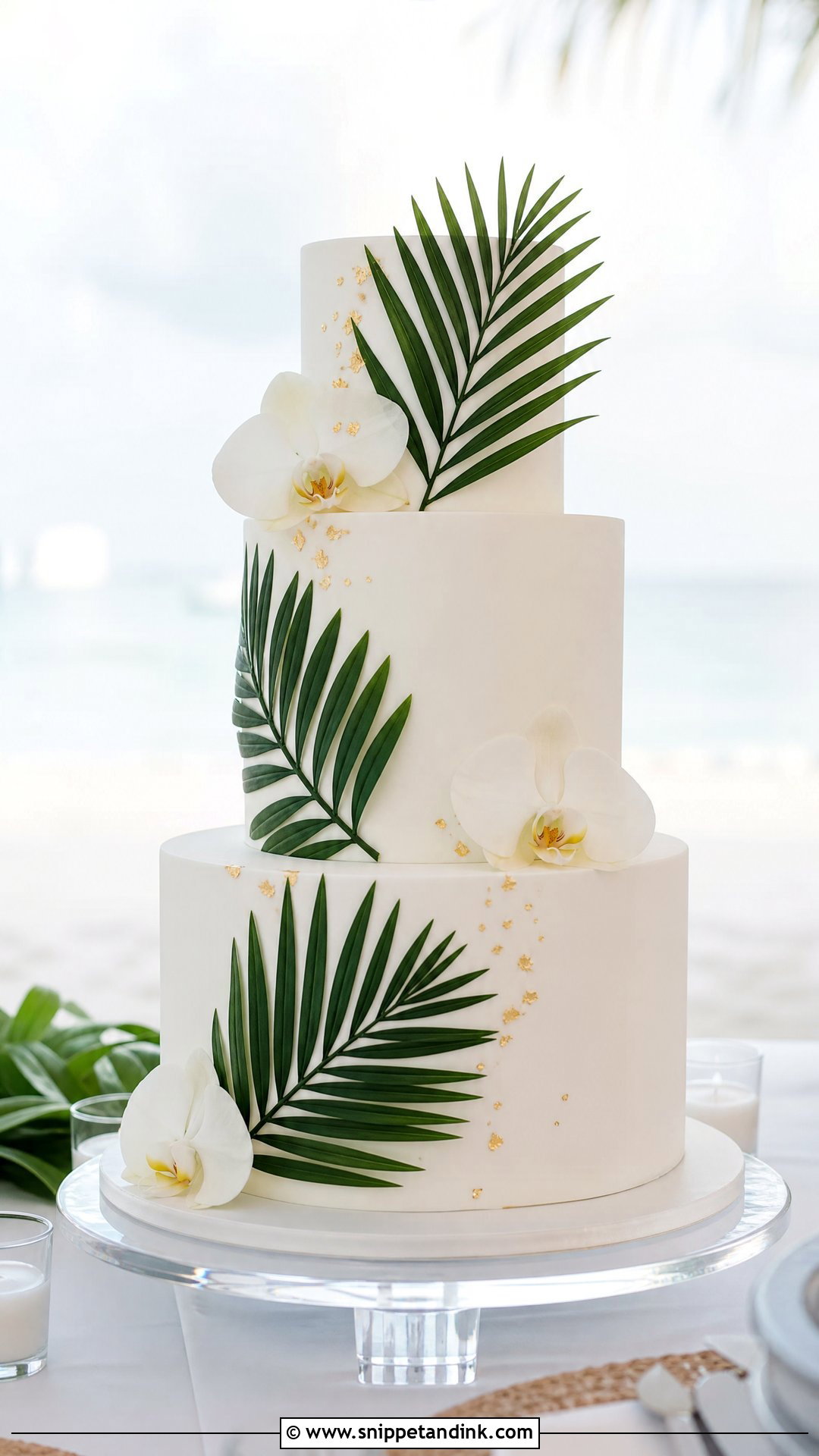 Palm Leaf Beach Wedding Cake - Snippet and Ink - 30 Beach Cake Ideas for Wedding