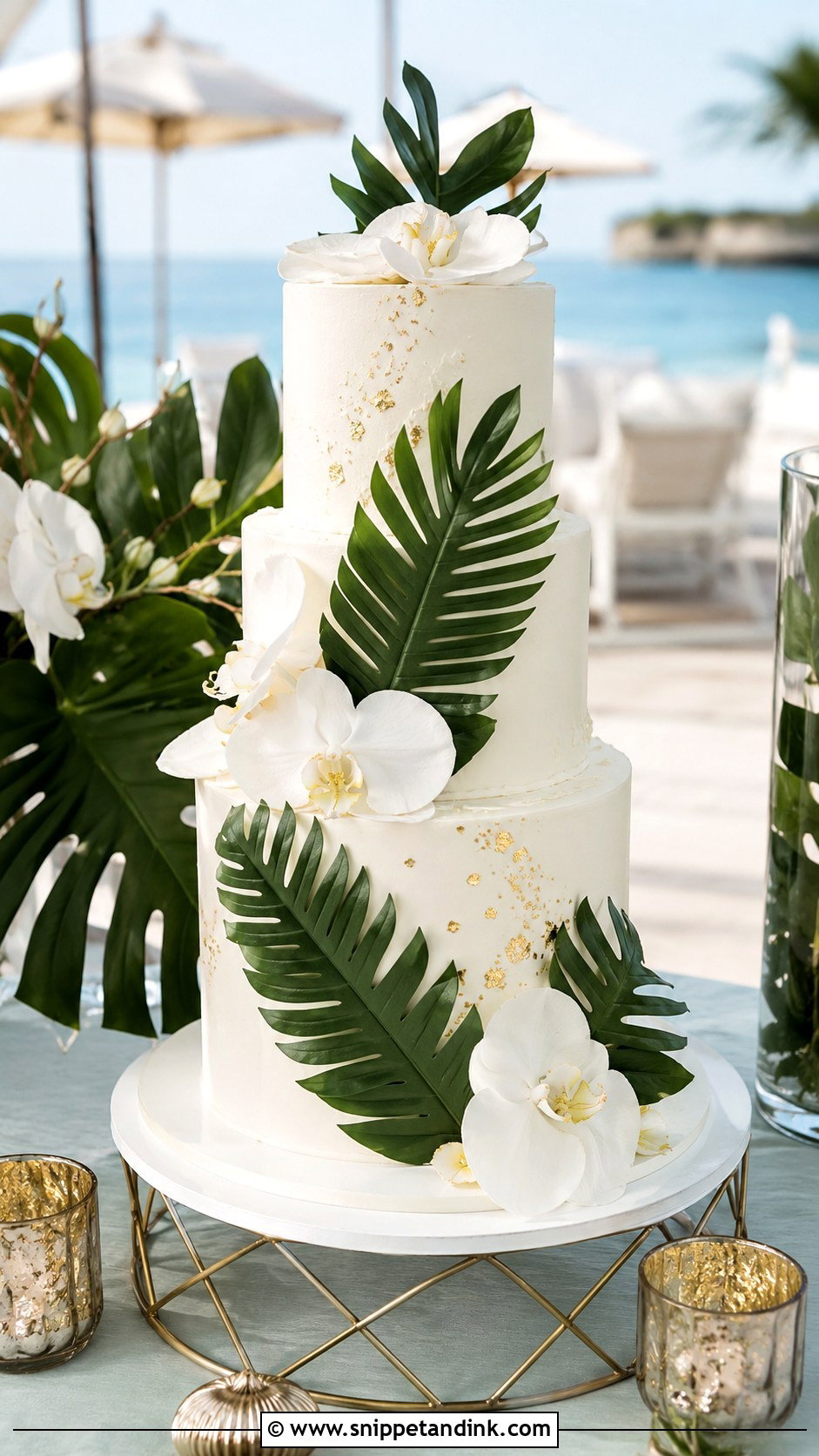 Palm Leaf Beach Wedding Cake - Snippet and Ink - 20 Beach Wedding Cake Ideas