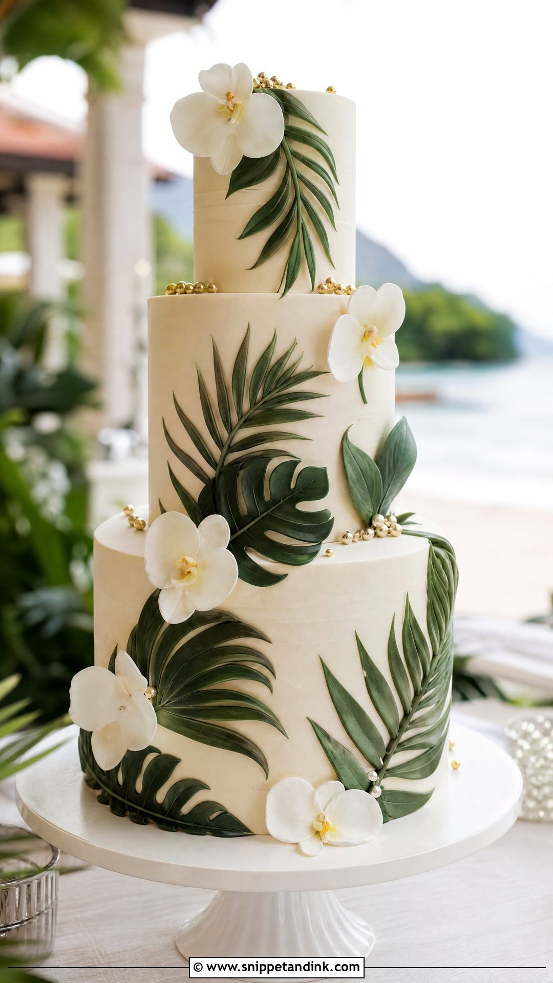 Palm Leaf Wedding Cake - Snippet and Ink - 30 Beach Theme Cake Ideas for Wedding
